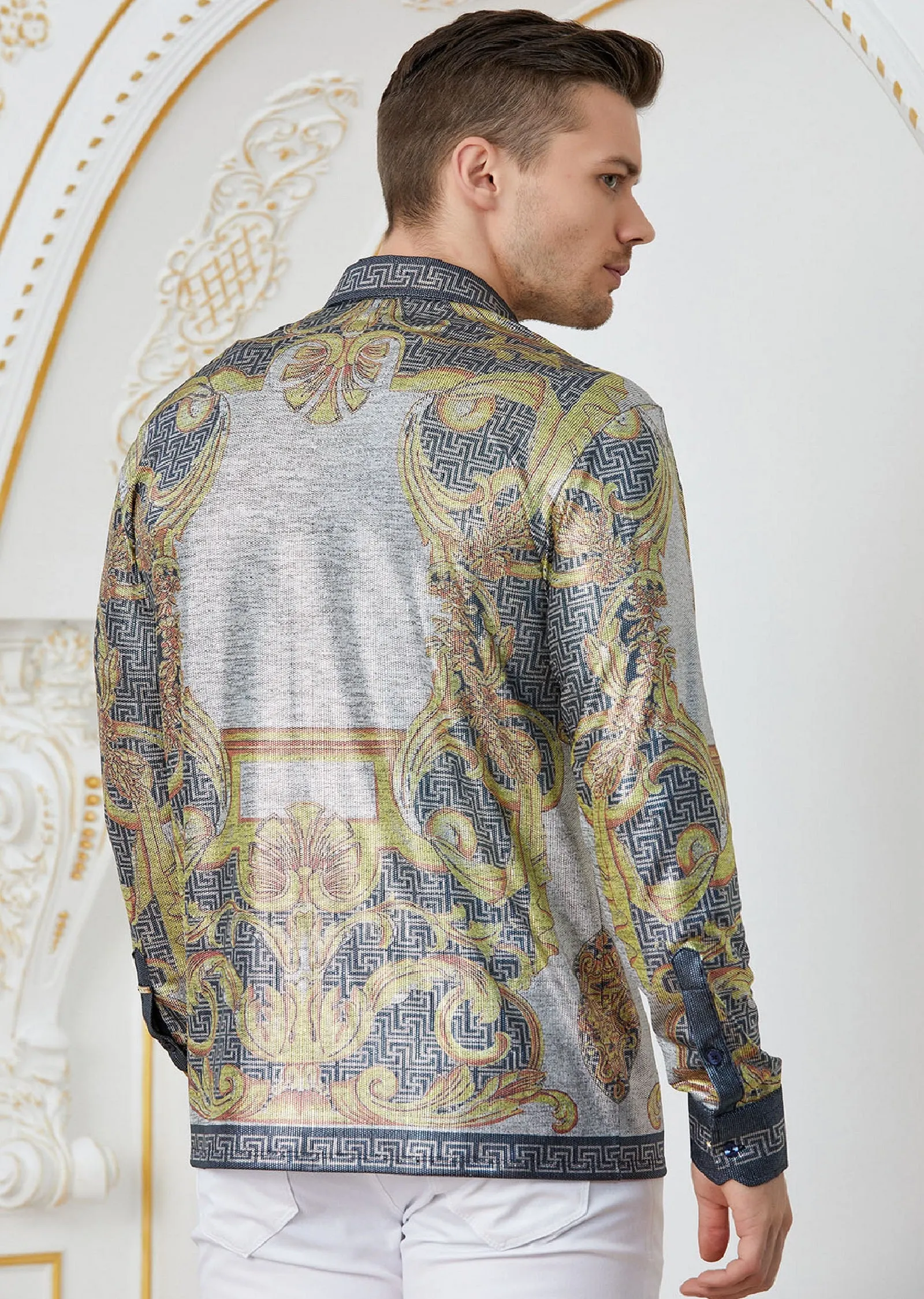 Gold Silver Baroque Print Shirt