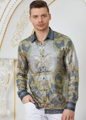 Gold Silver Baroque Print Shirt