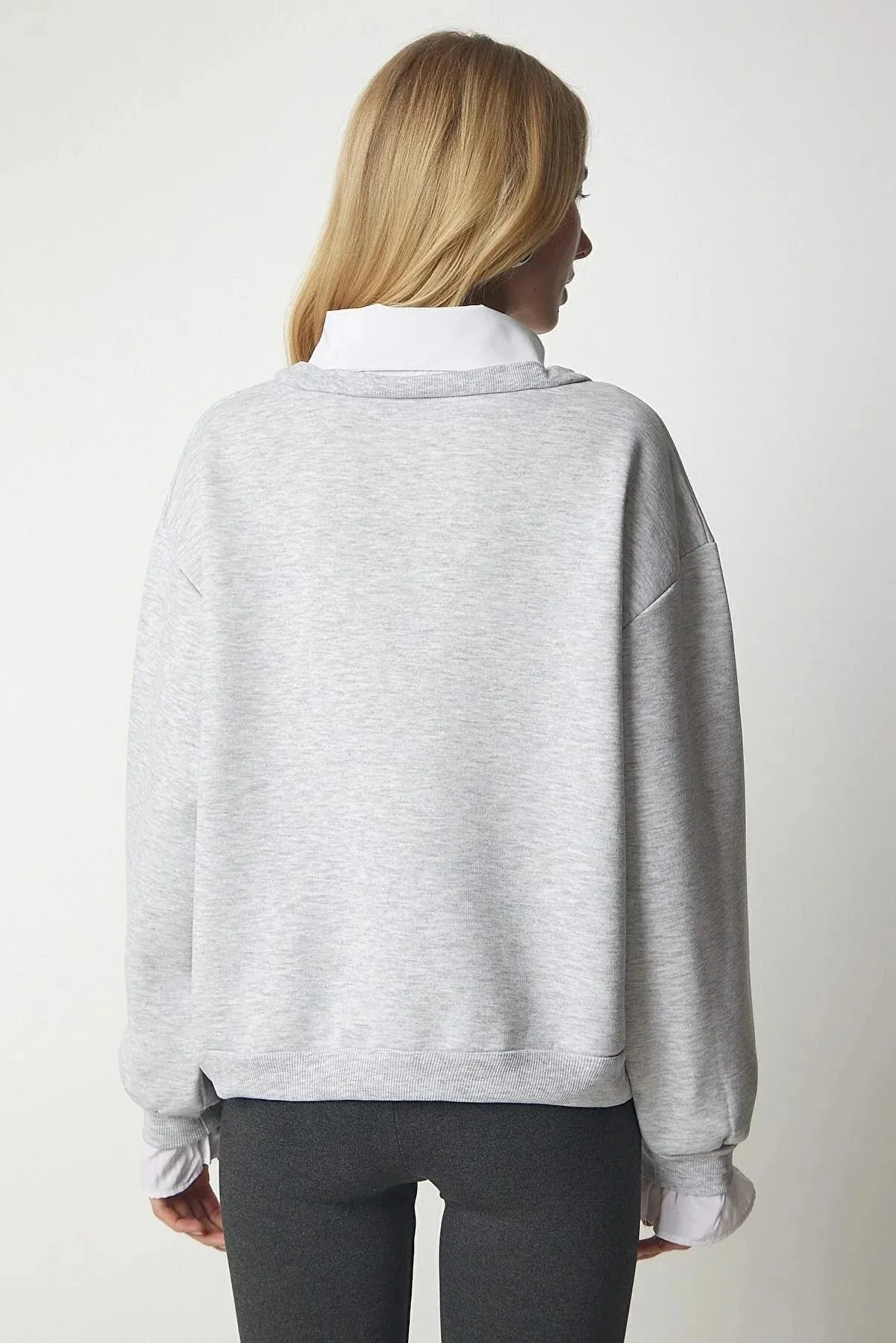 Gray Shirt Detailed Knitted Sweatshirt