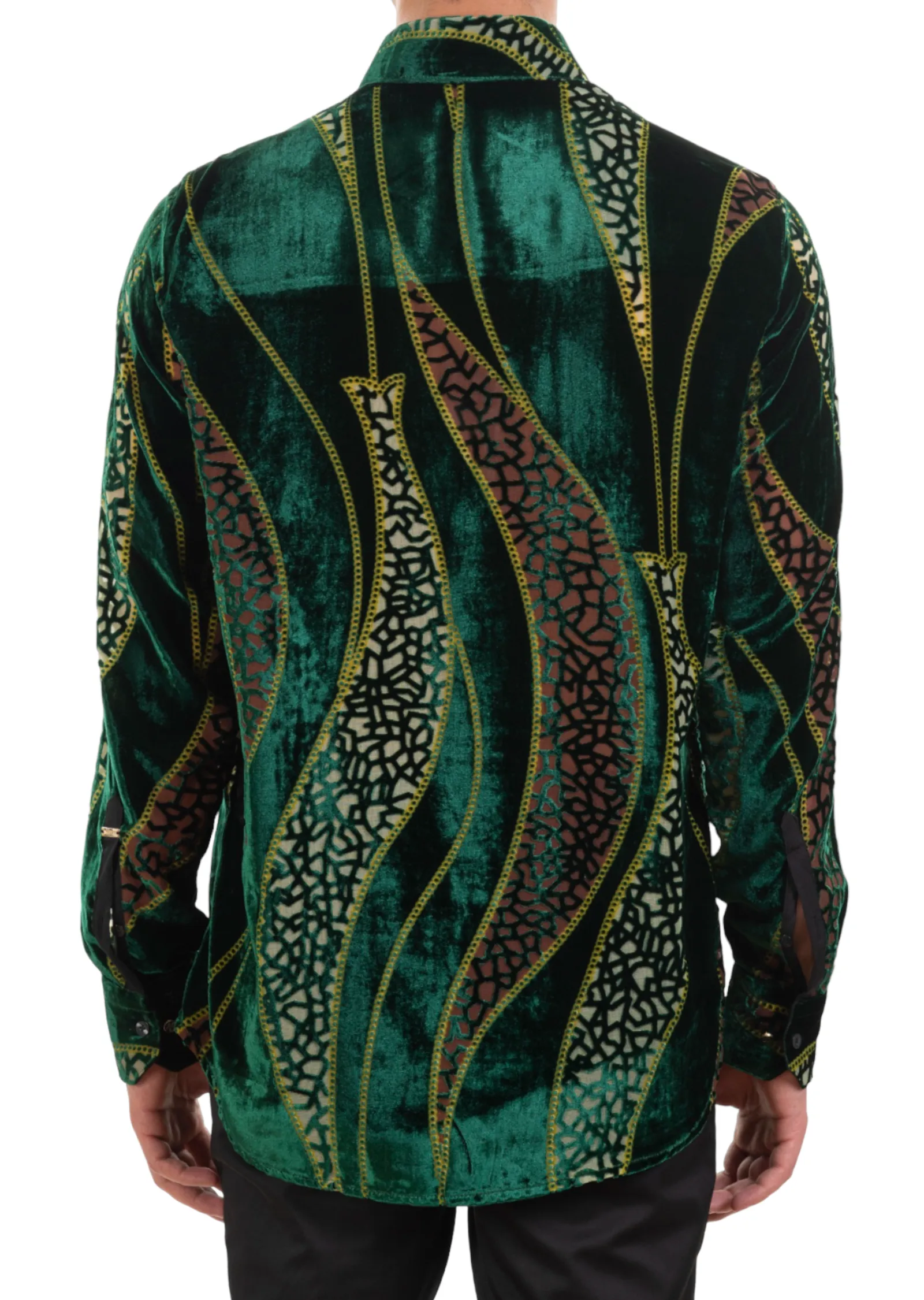 Green Mosaic Wave Velvet Shirt