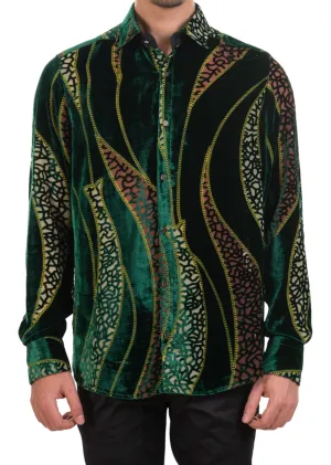 Green Mosaic Wave Velvet Shirt