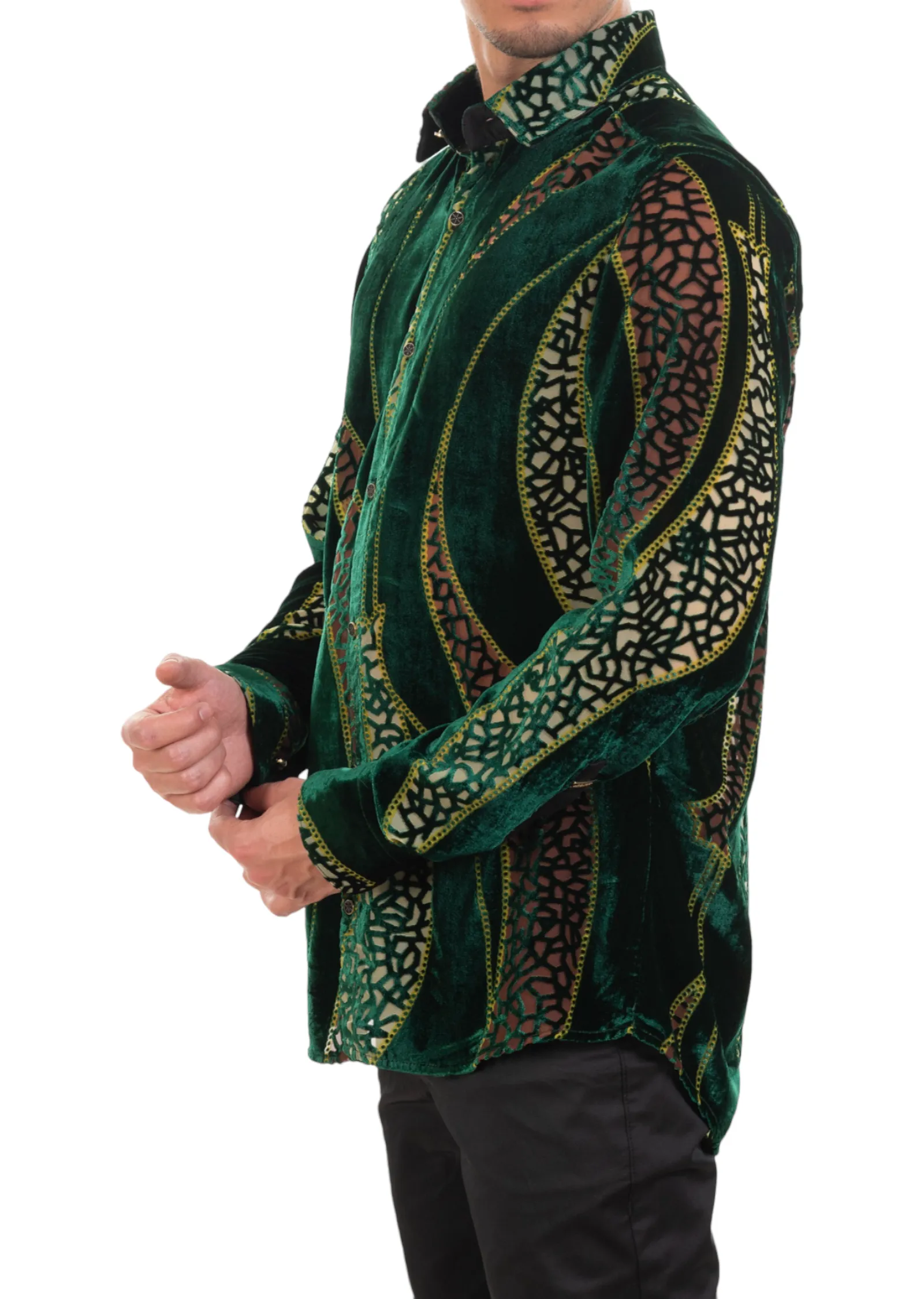 Green Mosaic Wave Velvet Shirt