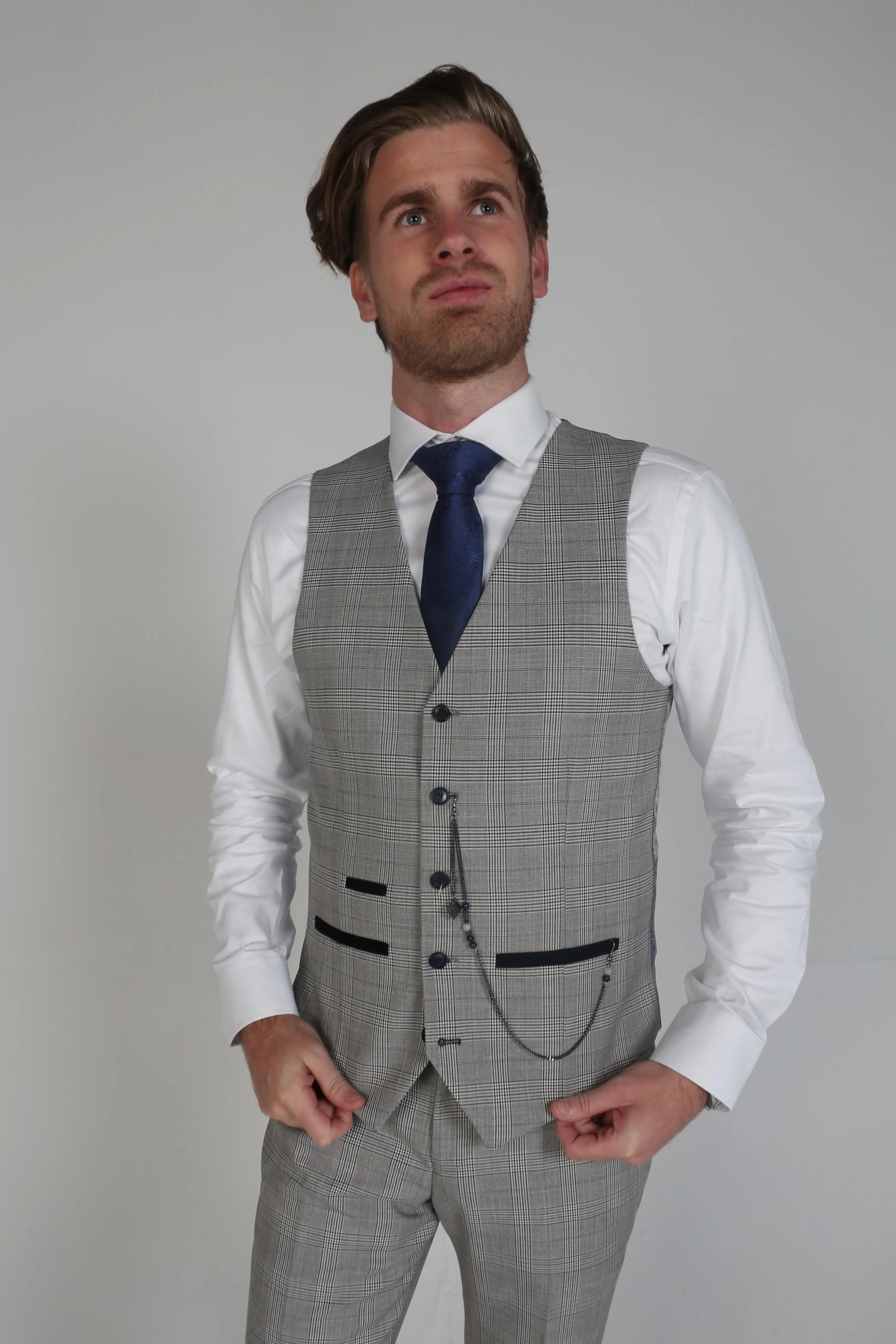 Hugo - Men's Grey Check Waistcoat