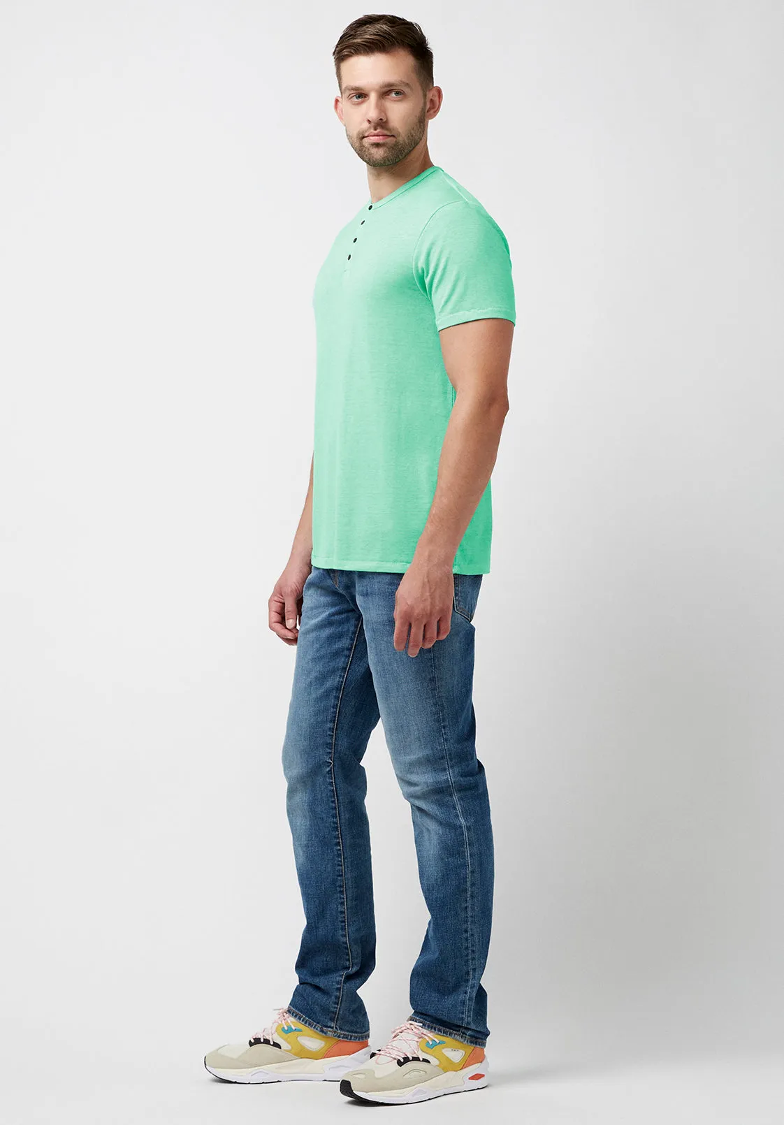 Kasum Men's Buttoned Henley T-Shirt in Teal - BM23835