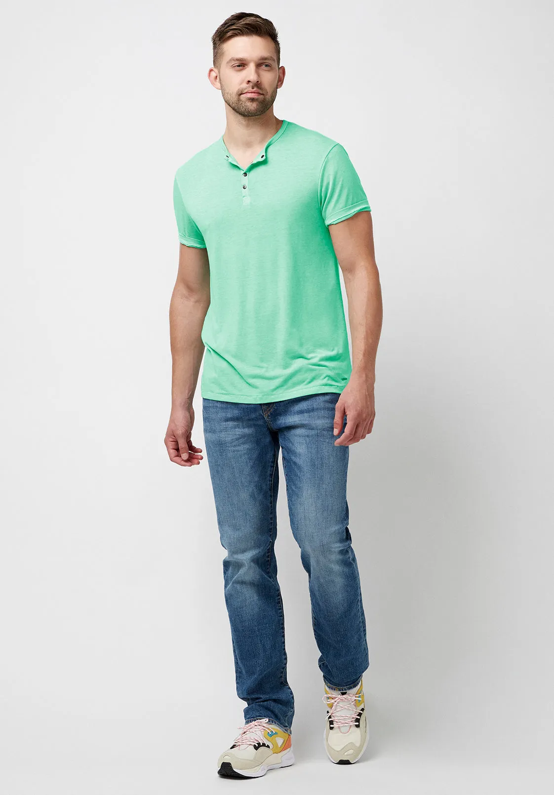 Kasum Men's Buttoned Henley T-Shirt in Teal - BM23835