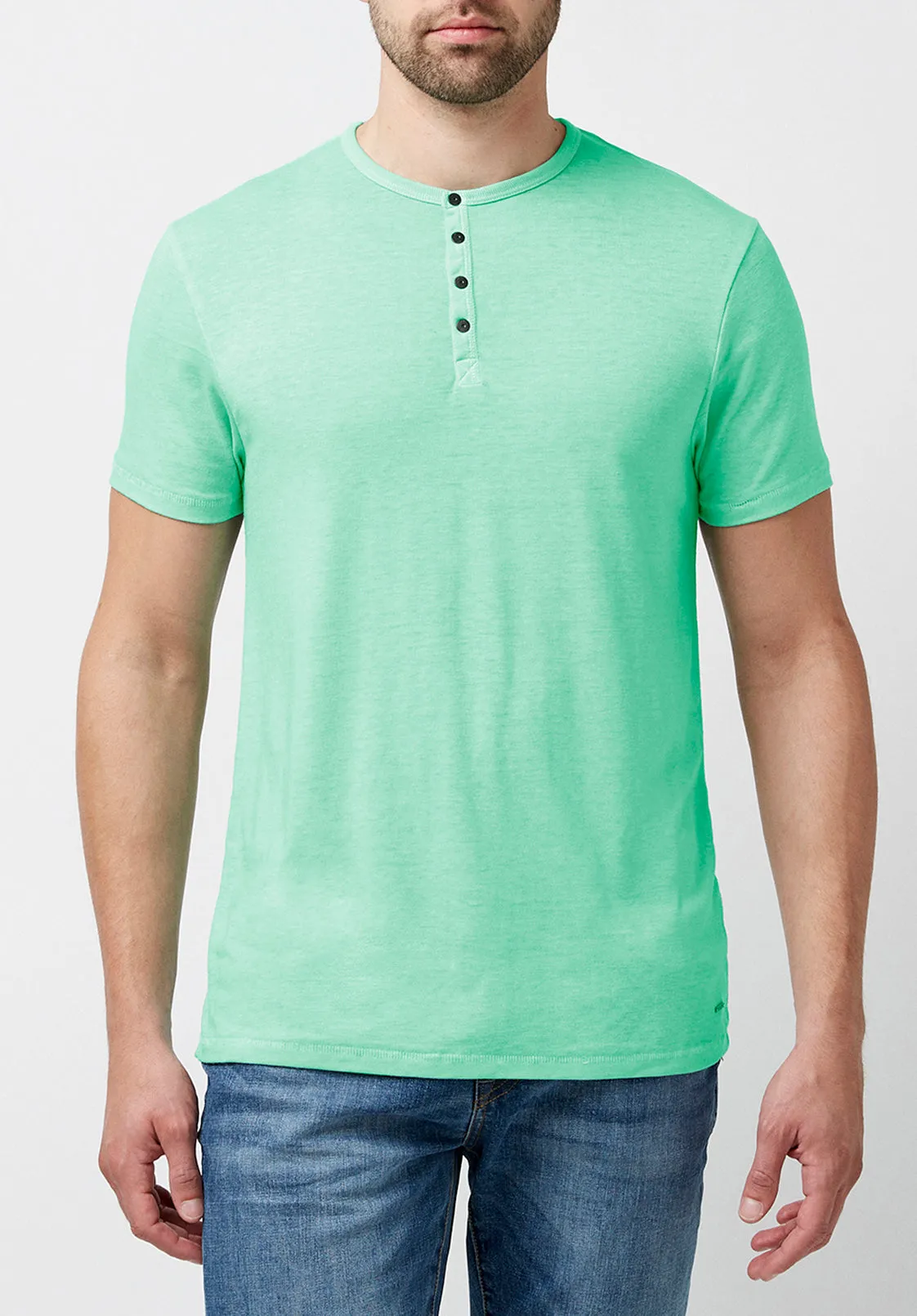 Kasum Men's Buttoned Henley T-Shirt in Teal - BM23835