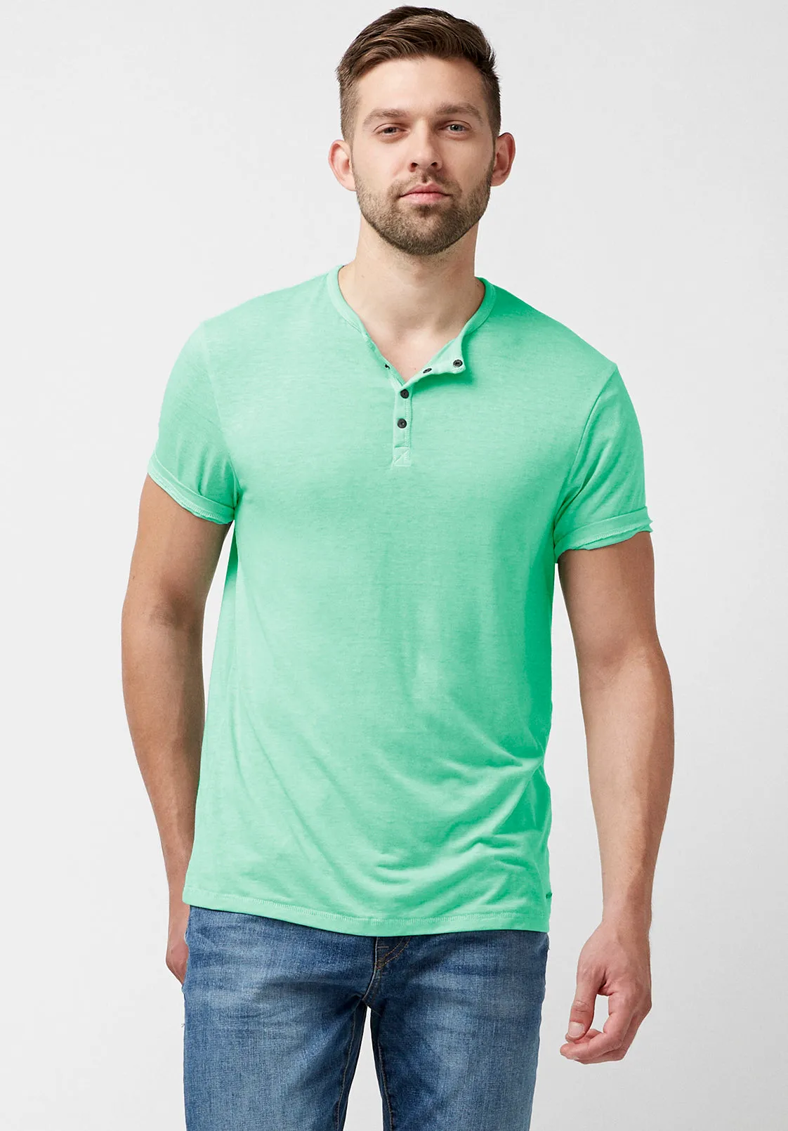 Kasum Men's Buttoned Henley T-Shirt in Teal - BM23835