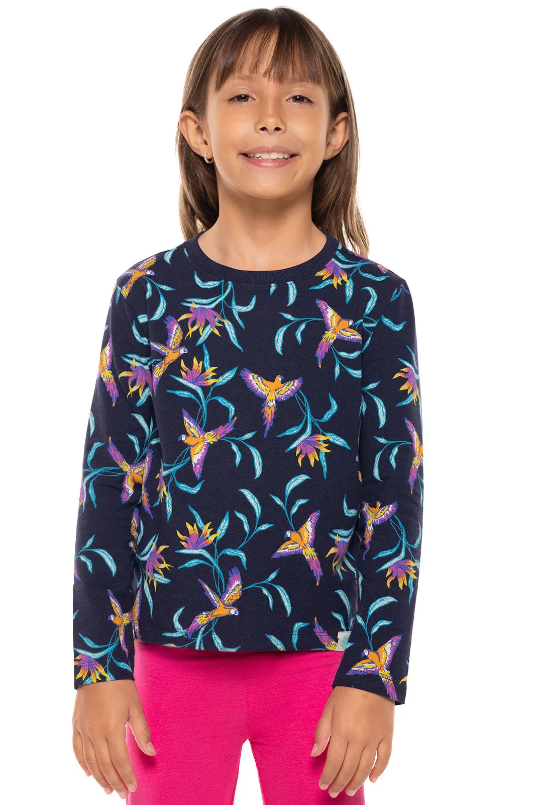 Kid's Coco Plum Everyday Long Sleeve T-Shirt | Navy Birds of Paradise