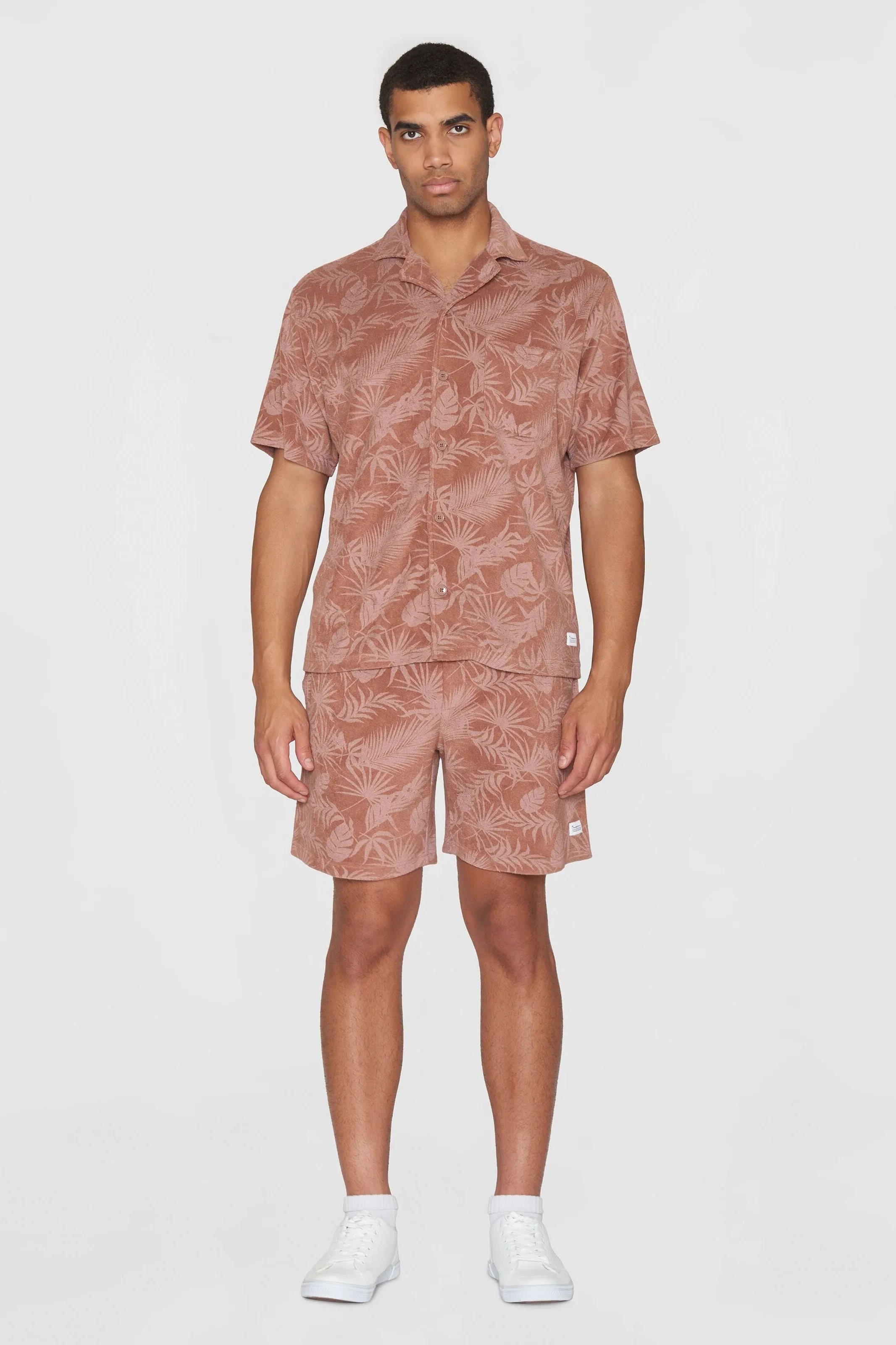 Knowledge Cotton Terry Loose Fit Printed Short Sleeve Shirt - GOTS/Vegan