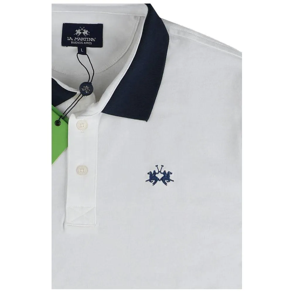 La Martina Elegant Embroidered White Jersey Polo Shirt