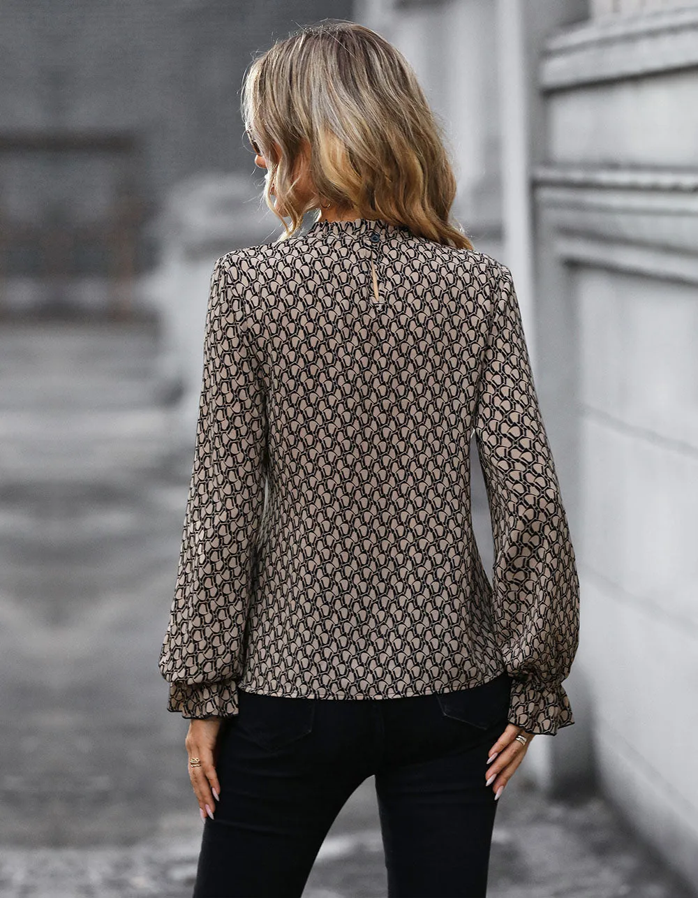 Leopard Print Belted Long Sleeve Slim Fit Shirt