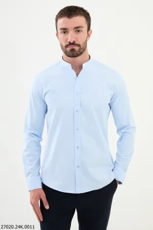 Light Blue Mandarin Collar Formal Shirt.