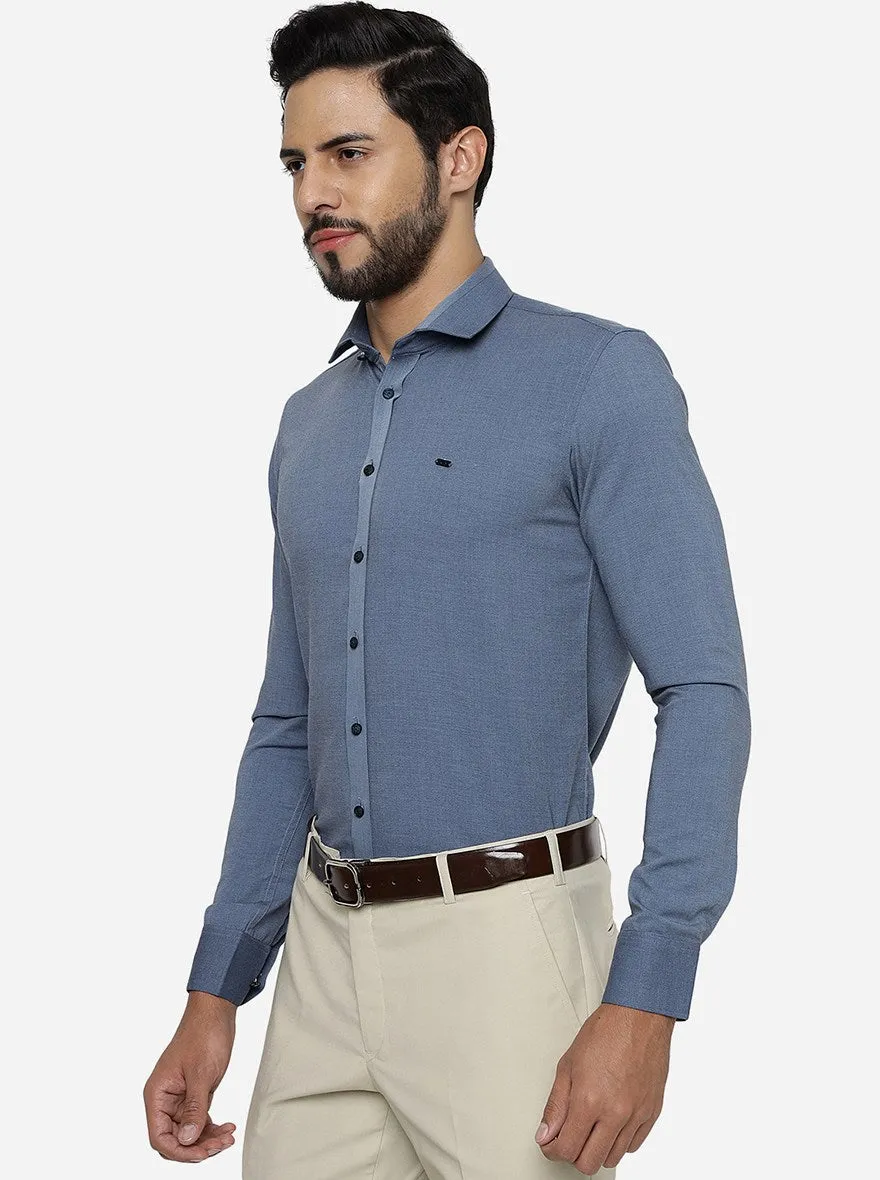 Light Blue Solid Slim Fit Party Wear Shirt | JB Studio