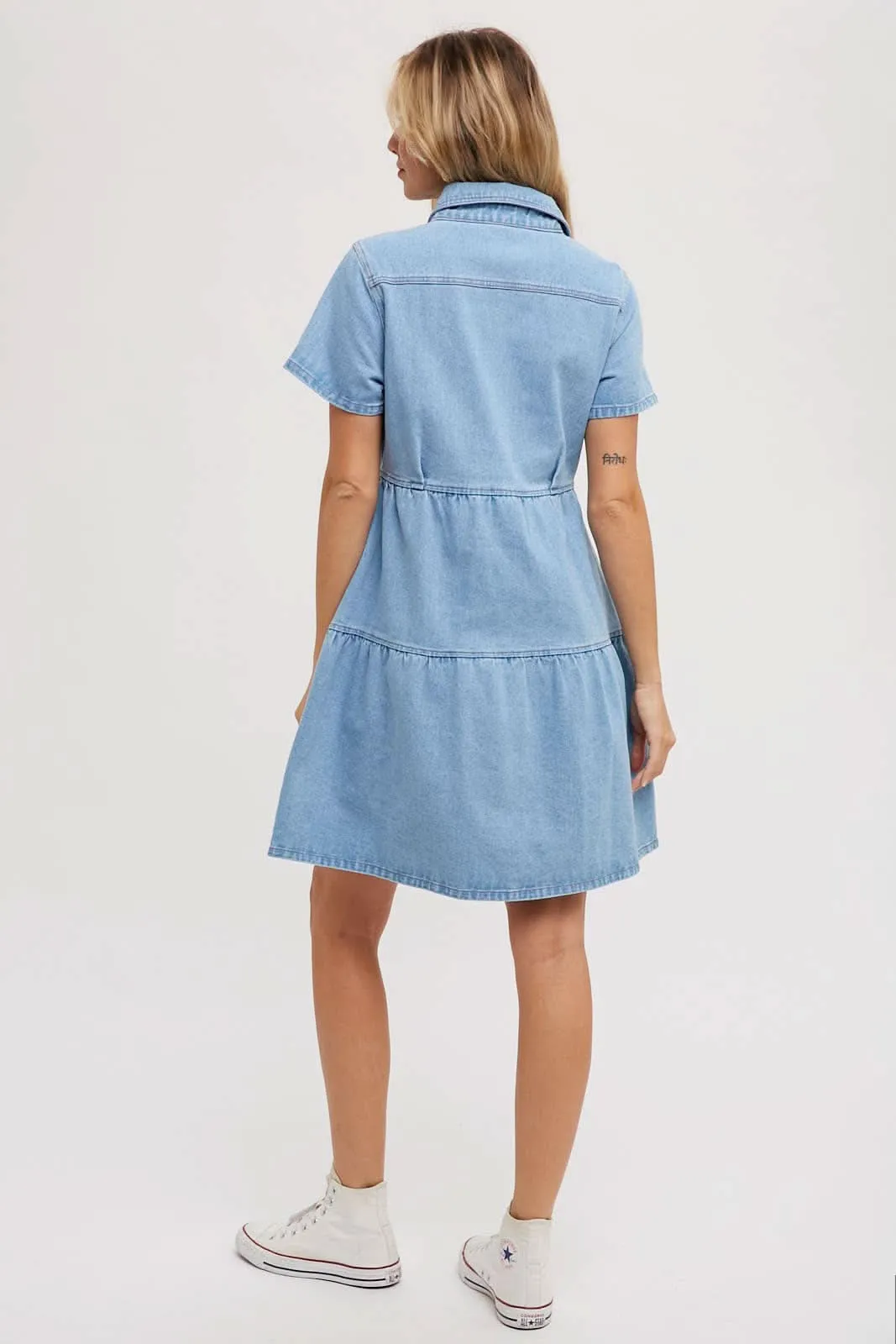 Light Wash Denim Tired Button Front Shirt Dress