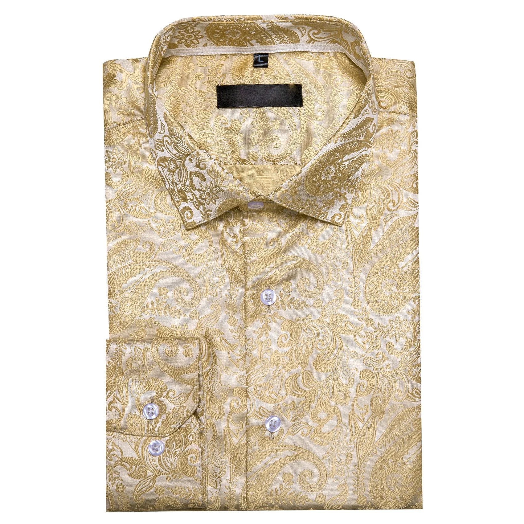 Light Yellow Paisley Silk Men's Long Sleeve Shirt