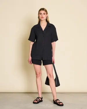 LINEN SHIRT GENT BLACK