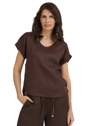 Martina Chocolate Sand Washed Linen T-Shirt