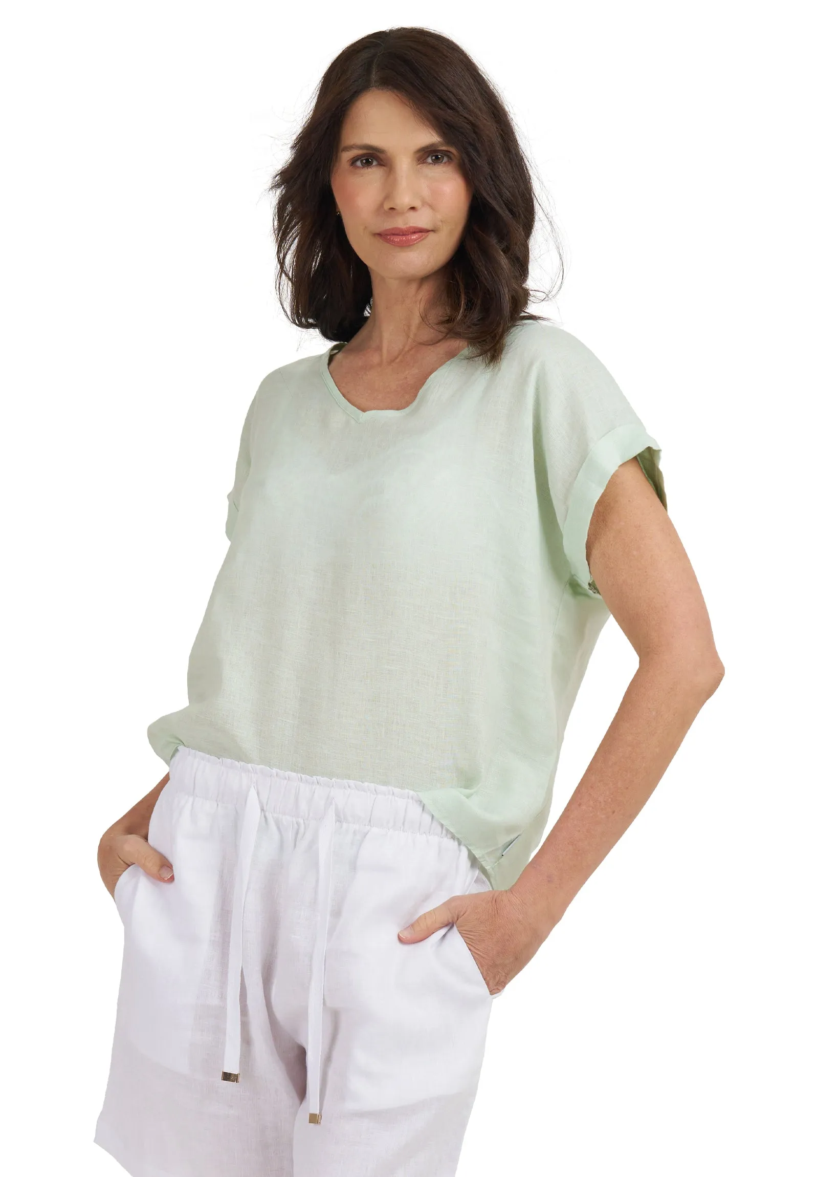 Martina Pistacchio Sand Washed Linen T-Shirt