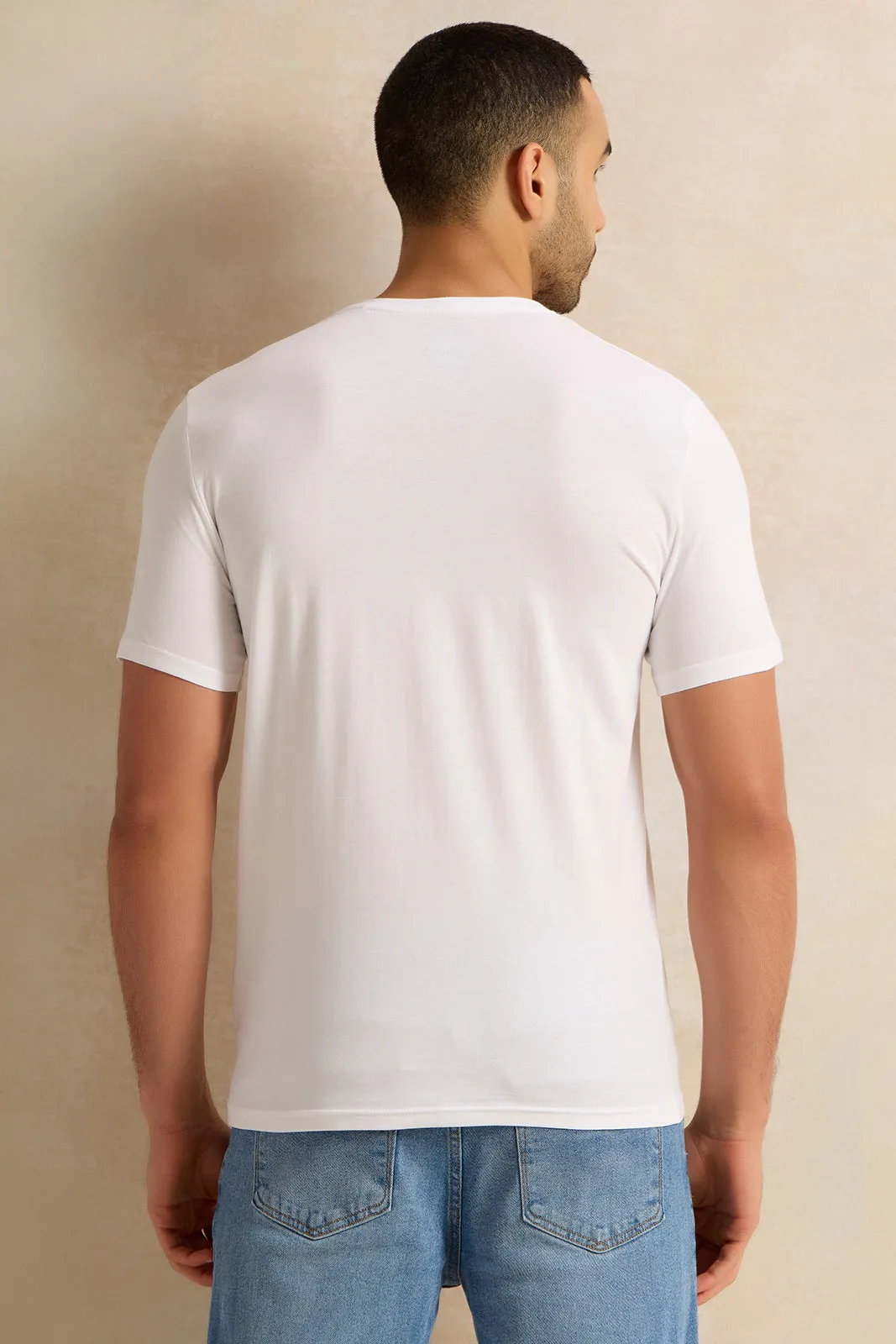 Men White Chicago Print T-Shirt