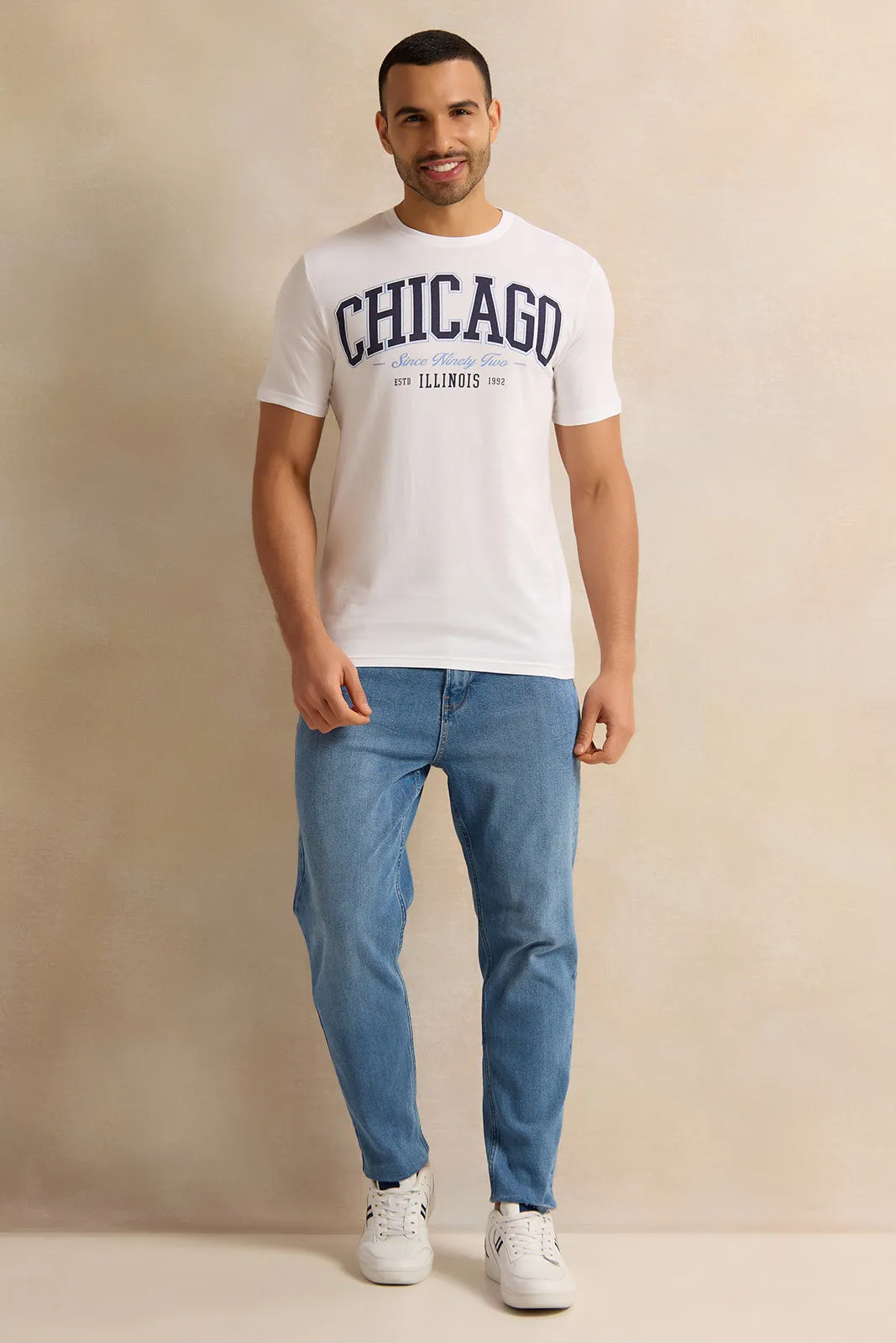 Men White Chicago Print T-Shirt