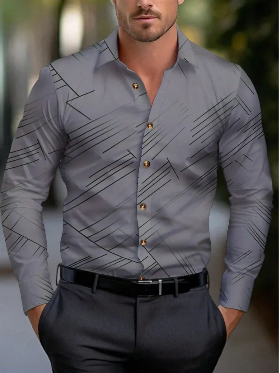 Men's Formal Button-Up Shirt | Long Sleeve Striped Lapel XS-6XL