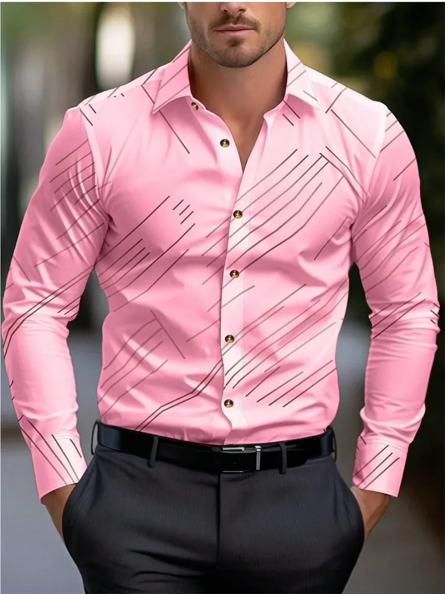 Men's Formal Button-Up Shirt | Long Sleeve Striped Lapel XS-6XL