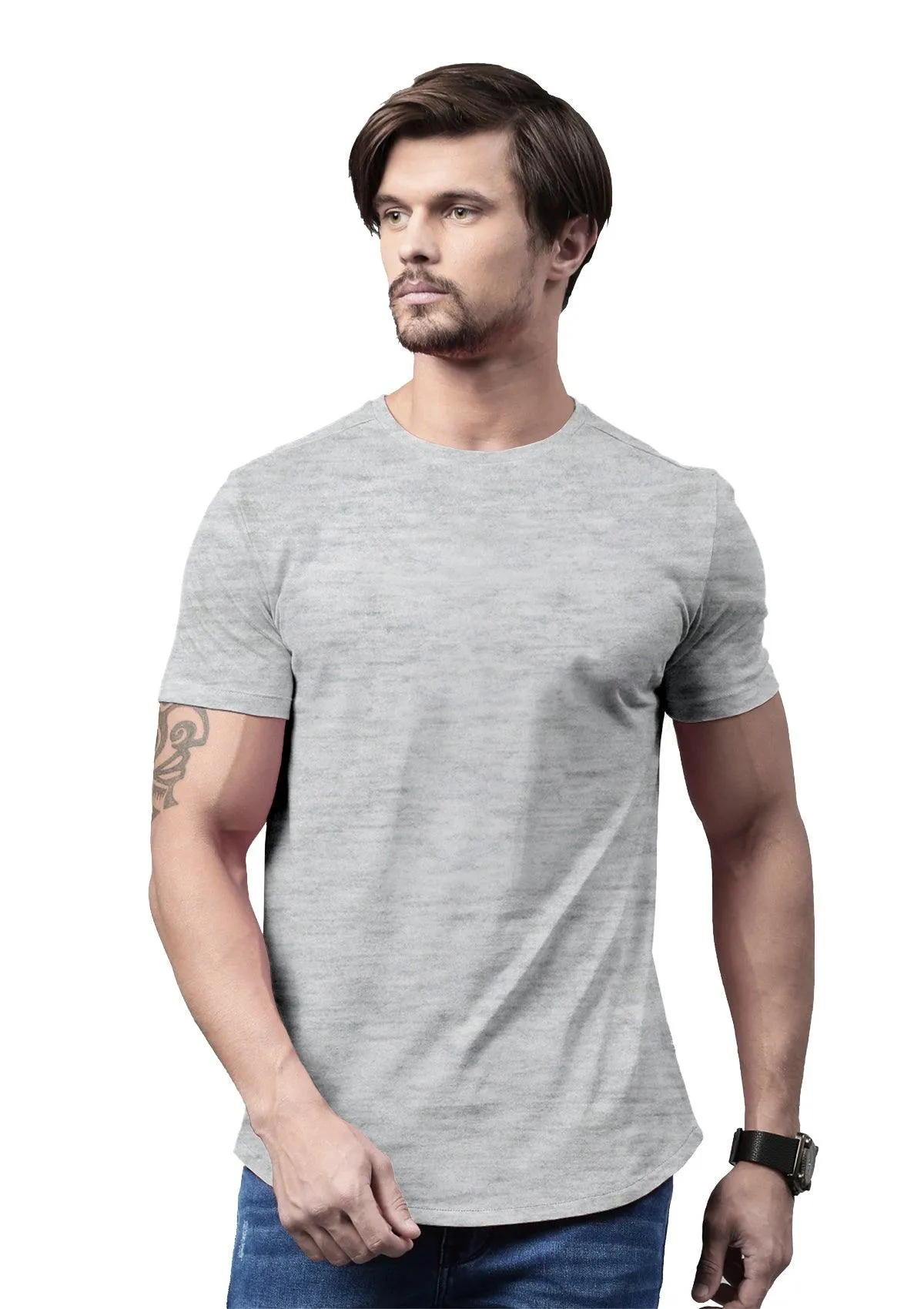 Mens T-Shirt Short Sleeve Crew Neck Ash Gray Heather