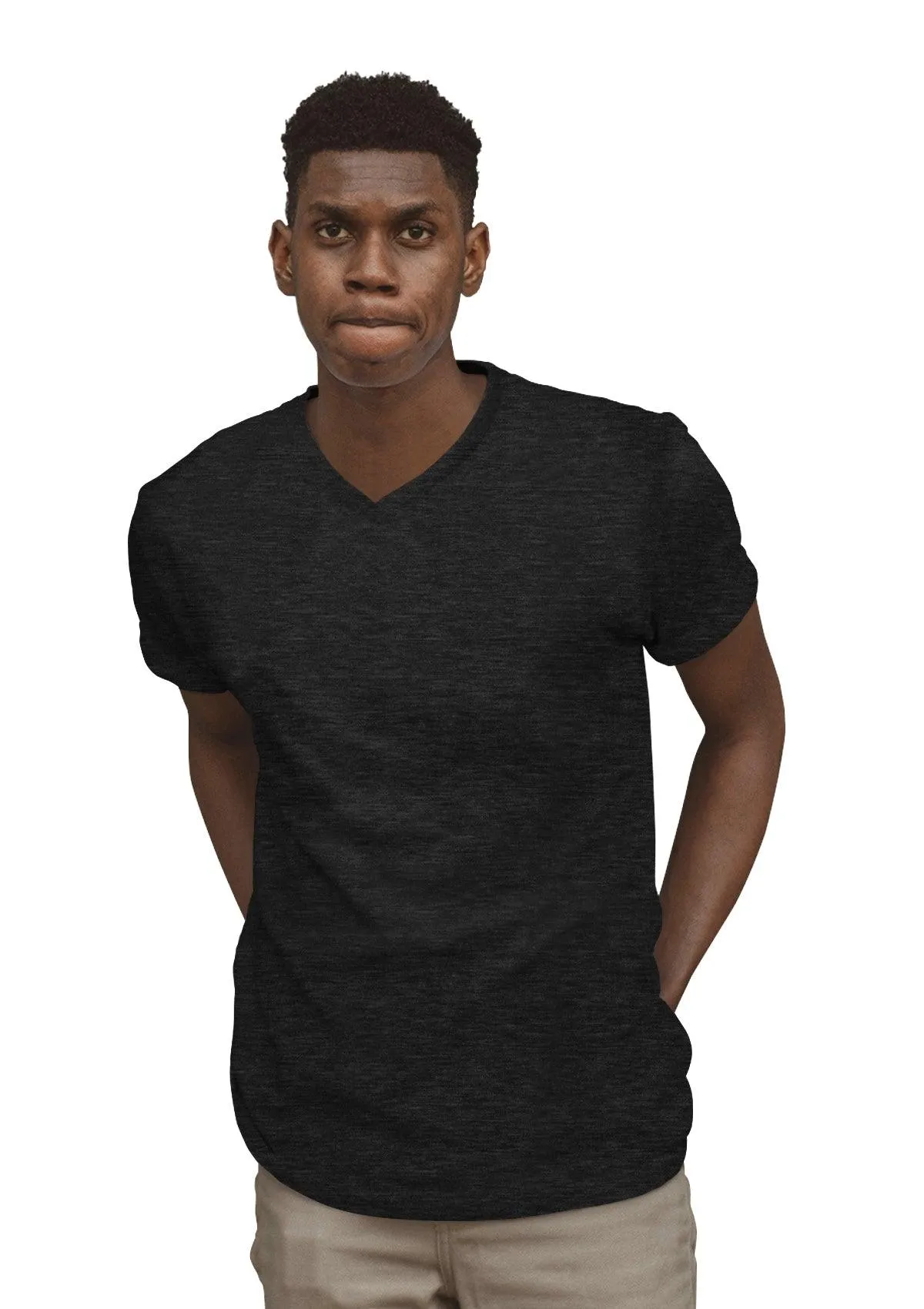 Mens T-Shirt Short Sleeve V-Neck Dark Gray Heather