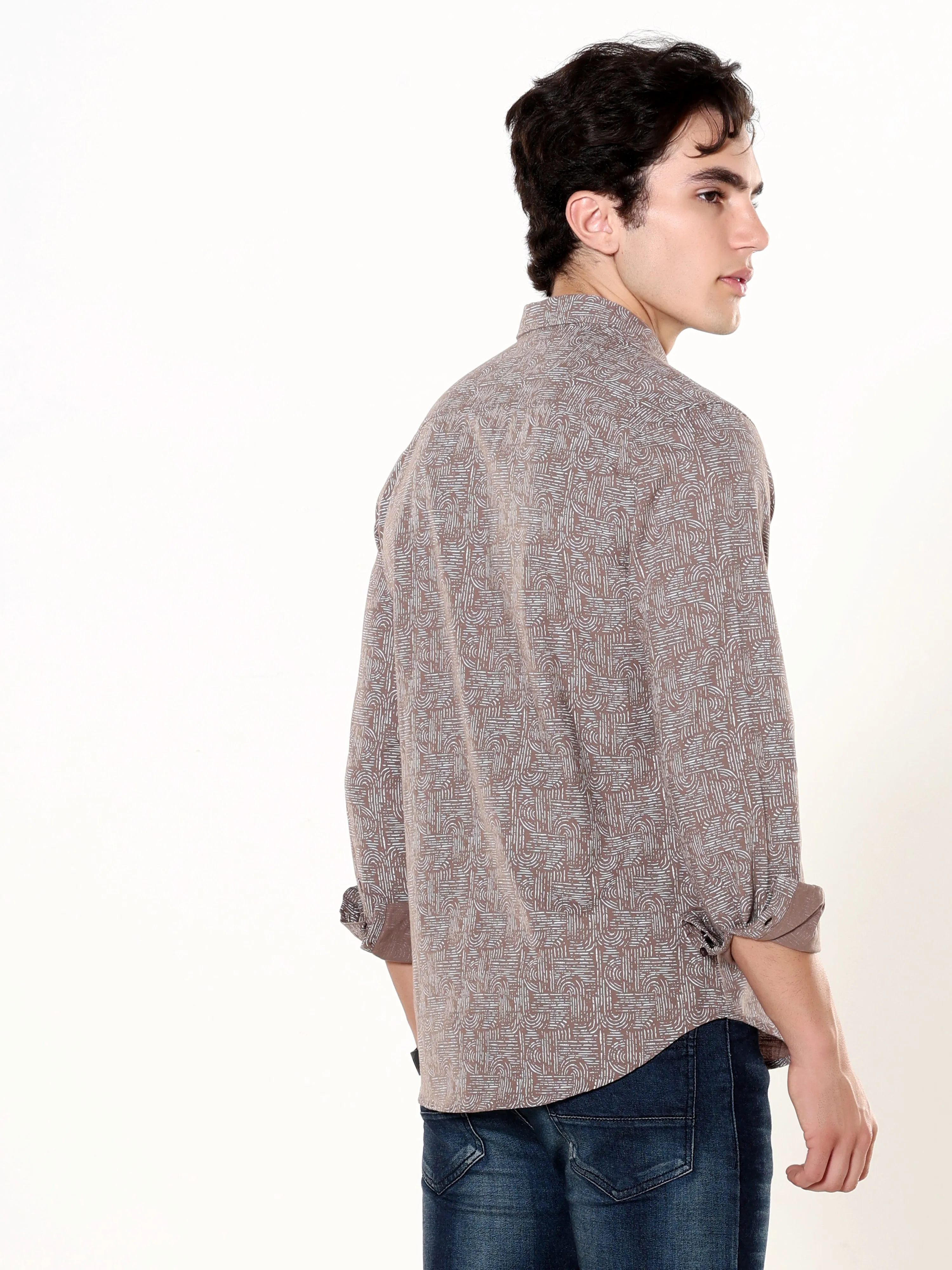 Mocha Brown Printed Casual Shirt