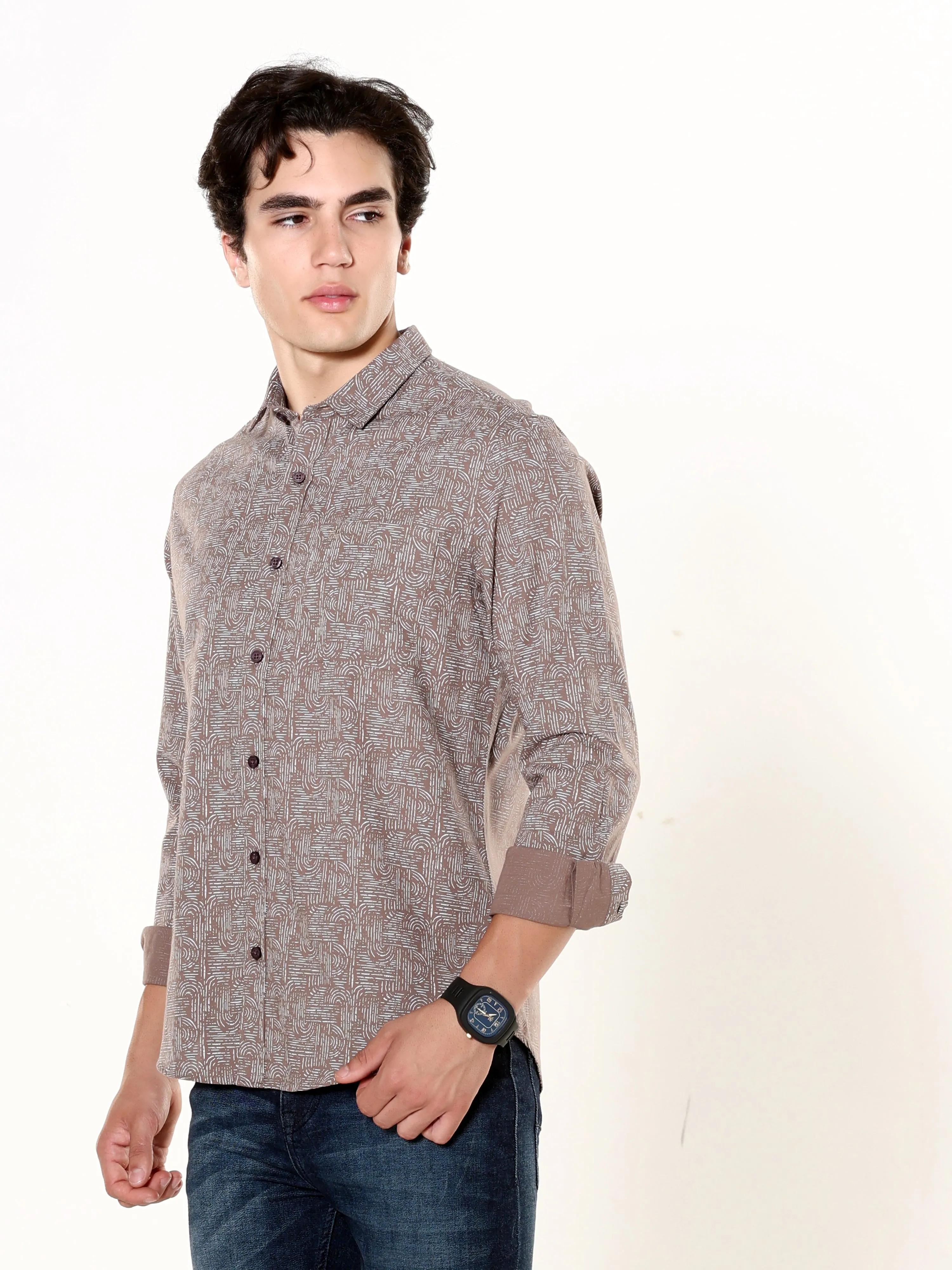 Mocha Brown Printed Casual Shirt