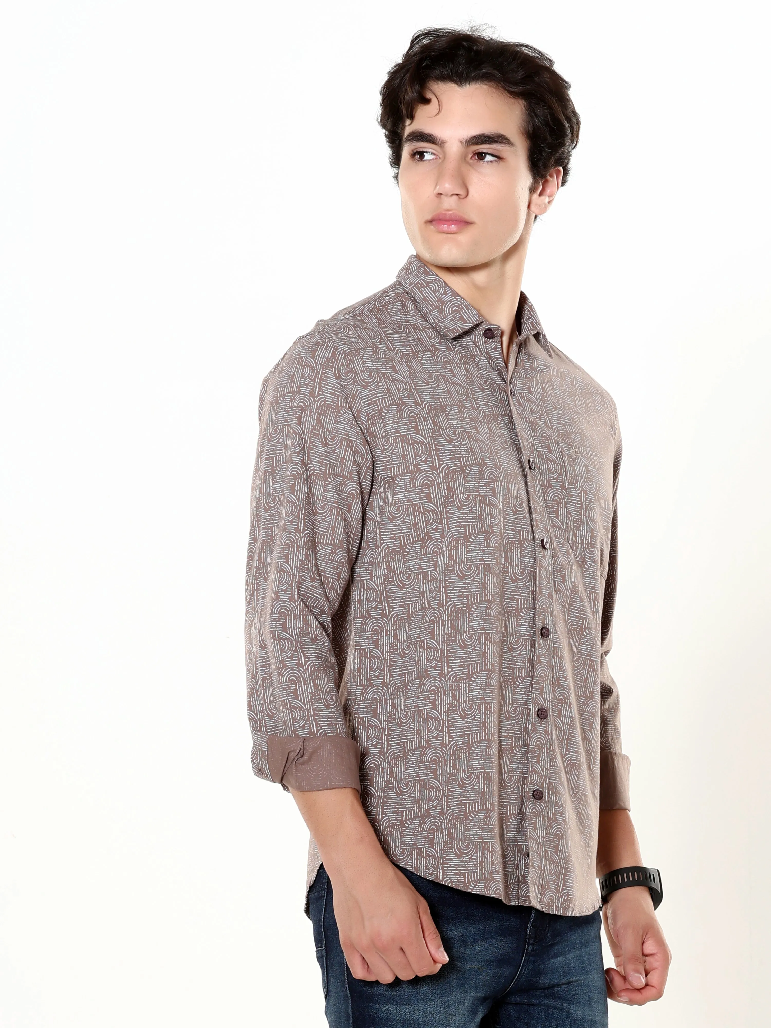 Mocha Brown Printed Casual Shirt