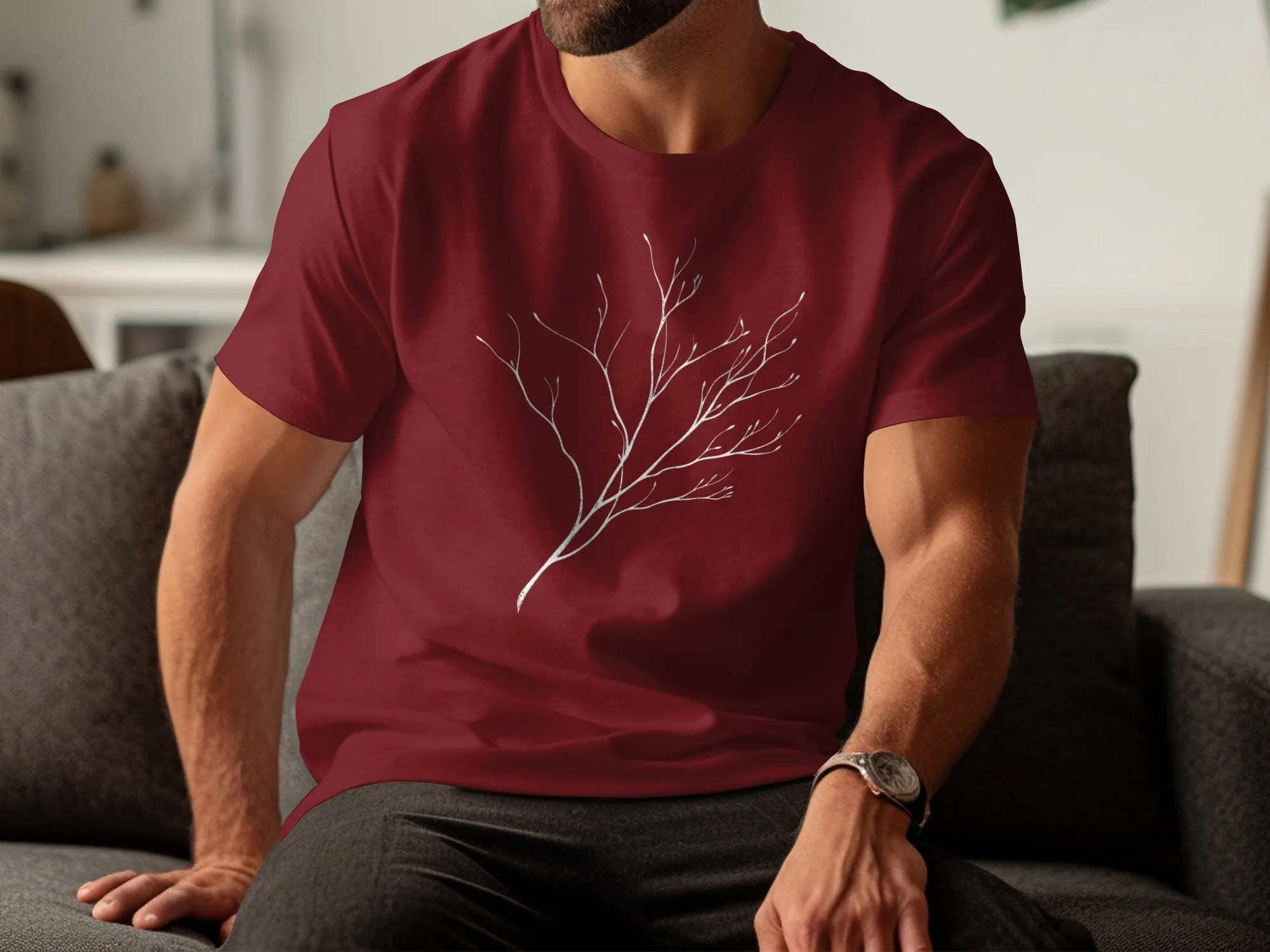 Modern Nature Line Art T-Shirt, Minimalistic Branch Design Tee, Nature Lovers Gift, Simple Modern Art Shirt, Botanical Graphic Tee