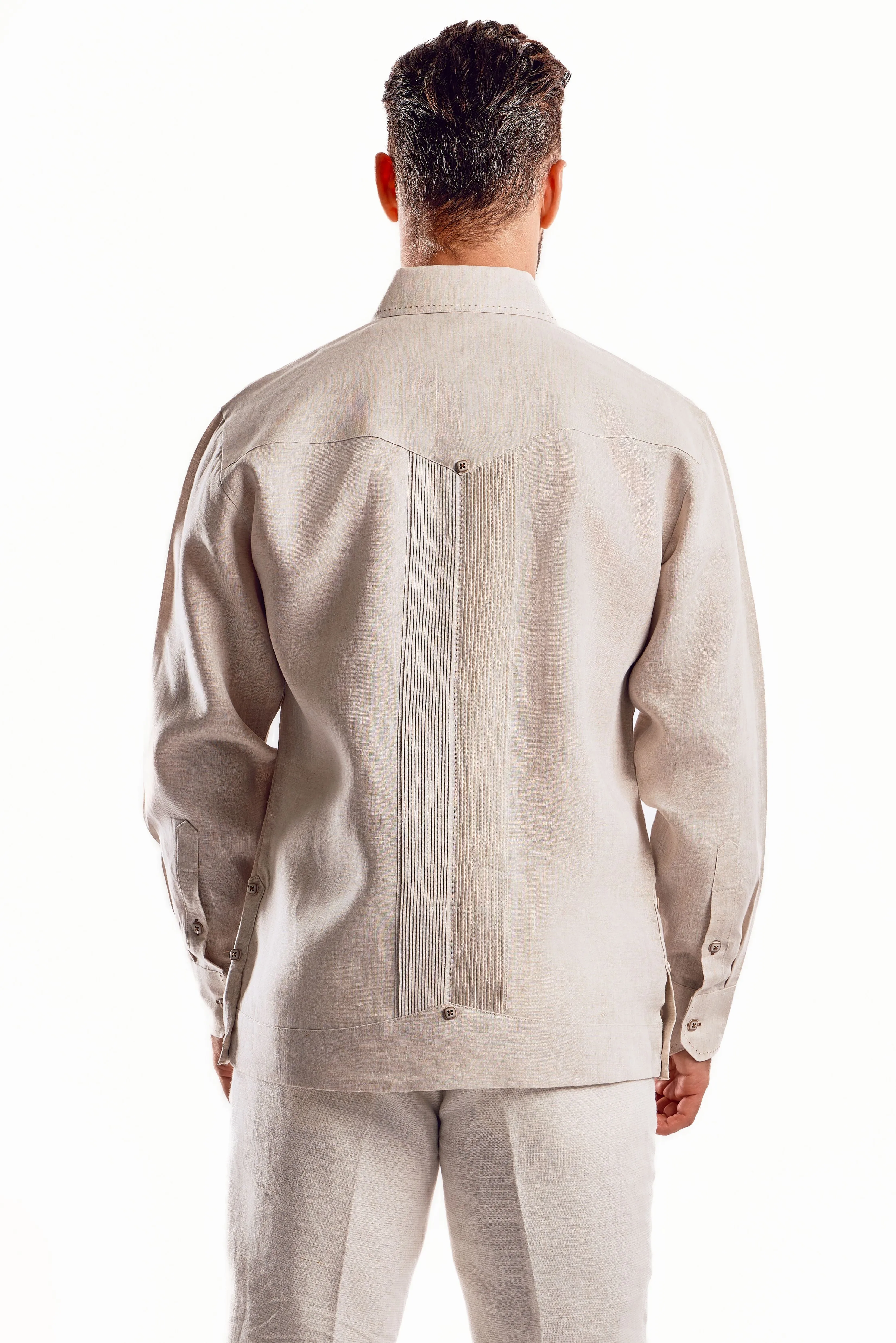 Mojito Men's Guayabera Shirt Chacabana with Single Stitch Embroidery Trim 100% Linen Long Sleeve