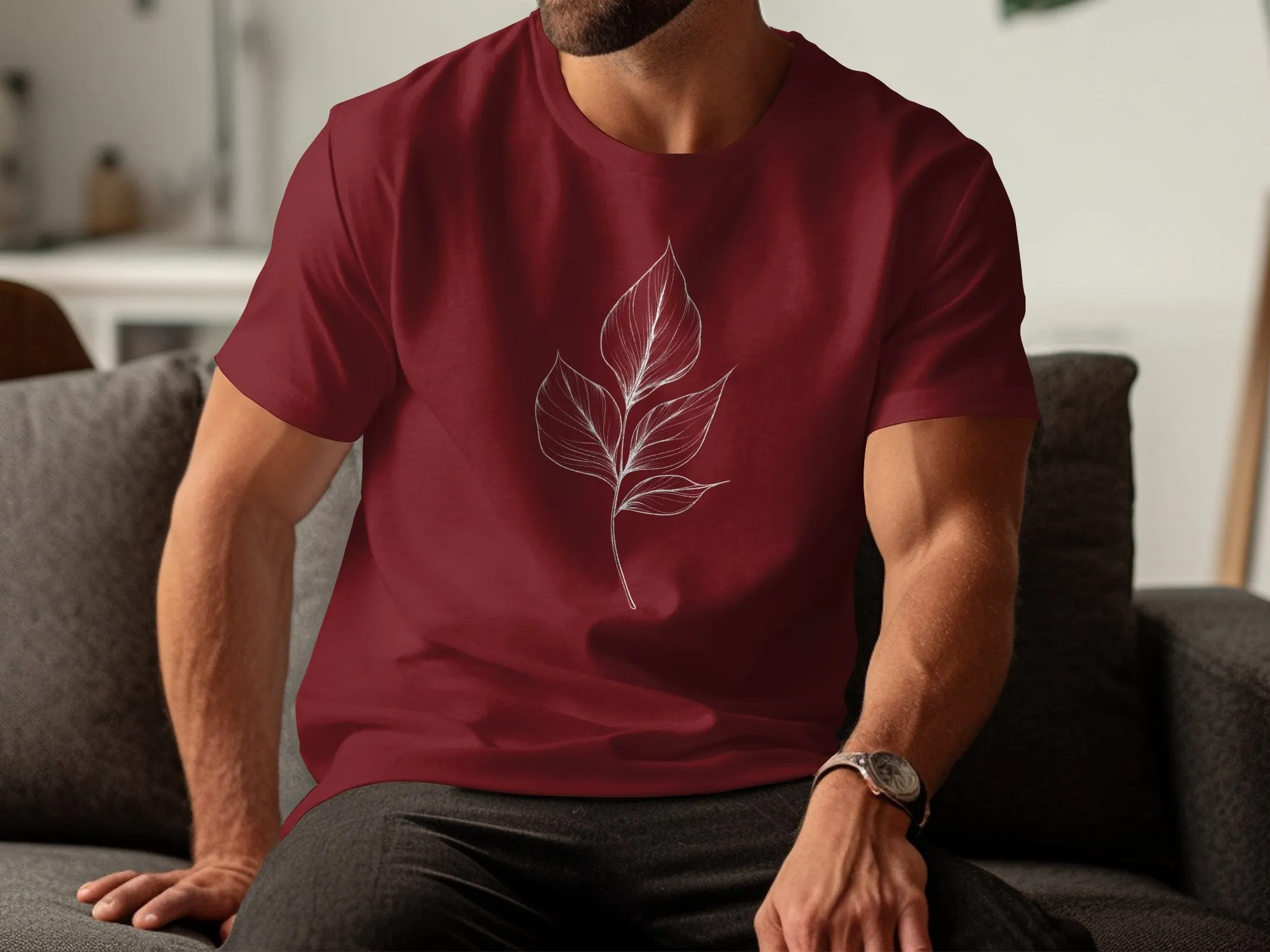 Nature Line Art Minimalistic T Shirt, Modern Leaf Design Shirt, Botanical Art Tee, Simple Leaf Drawing T Shirt, Stylish Casual Shirt