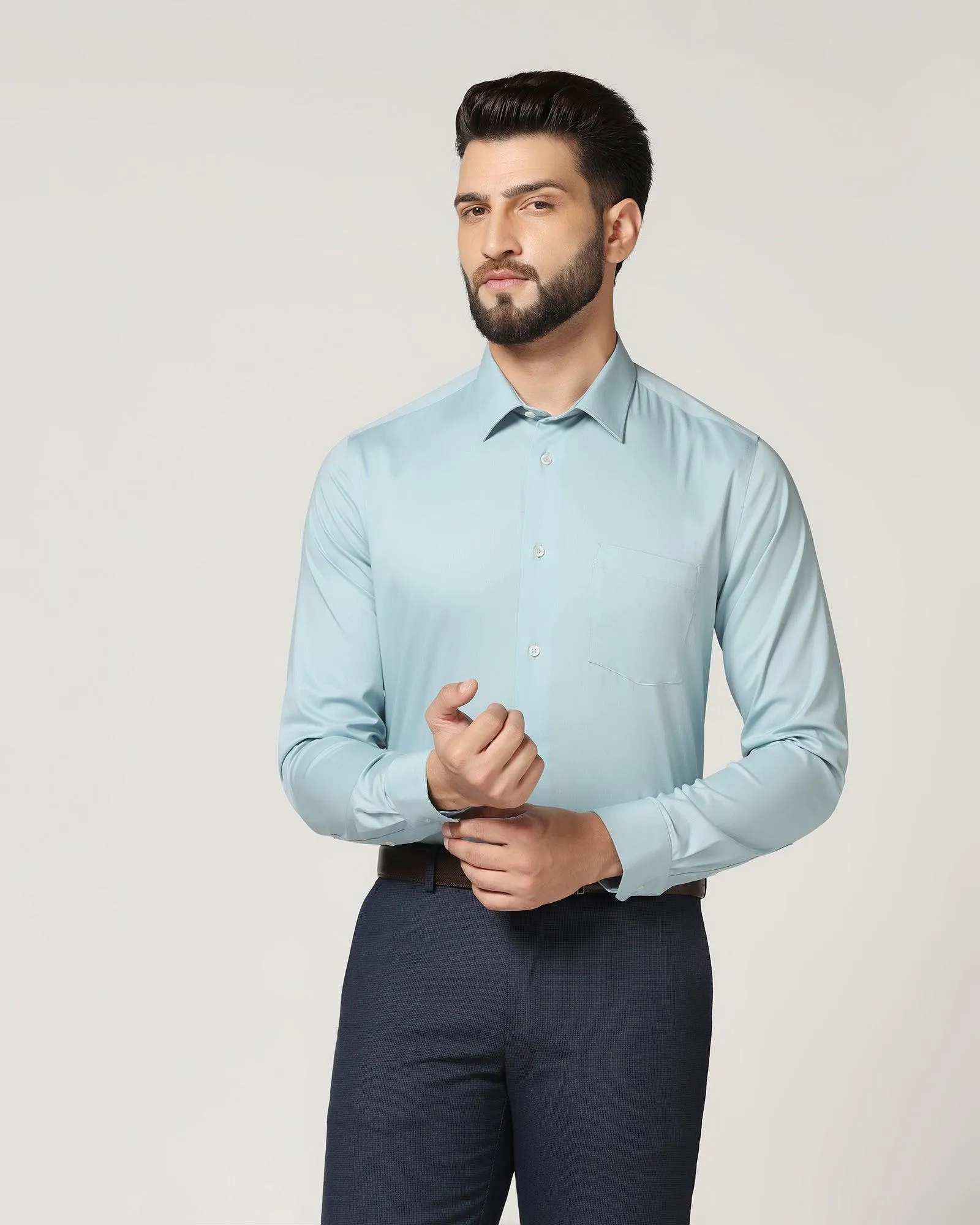 Non Iron Formal Powder Blue Solid Shirt - Susan