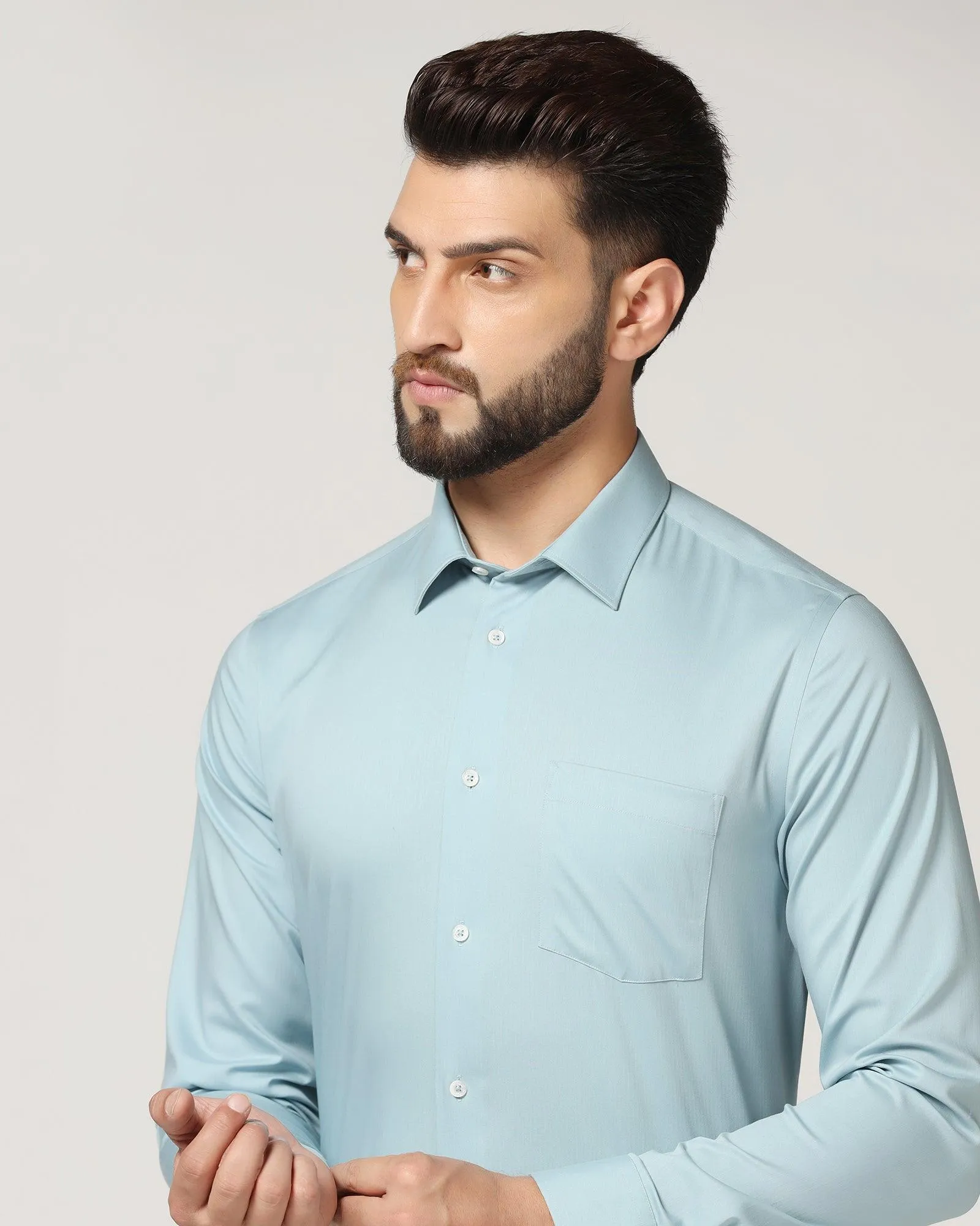 Non Iron Formal Powder Blue Solid Shirt - Susan