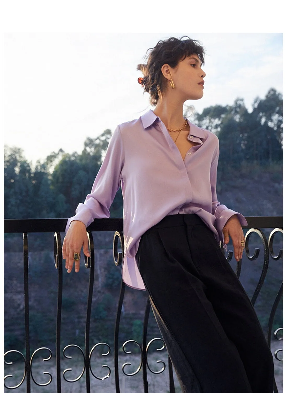 Nonothing | Pure silk button down shirt in purple