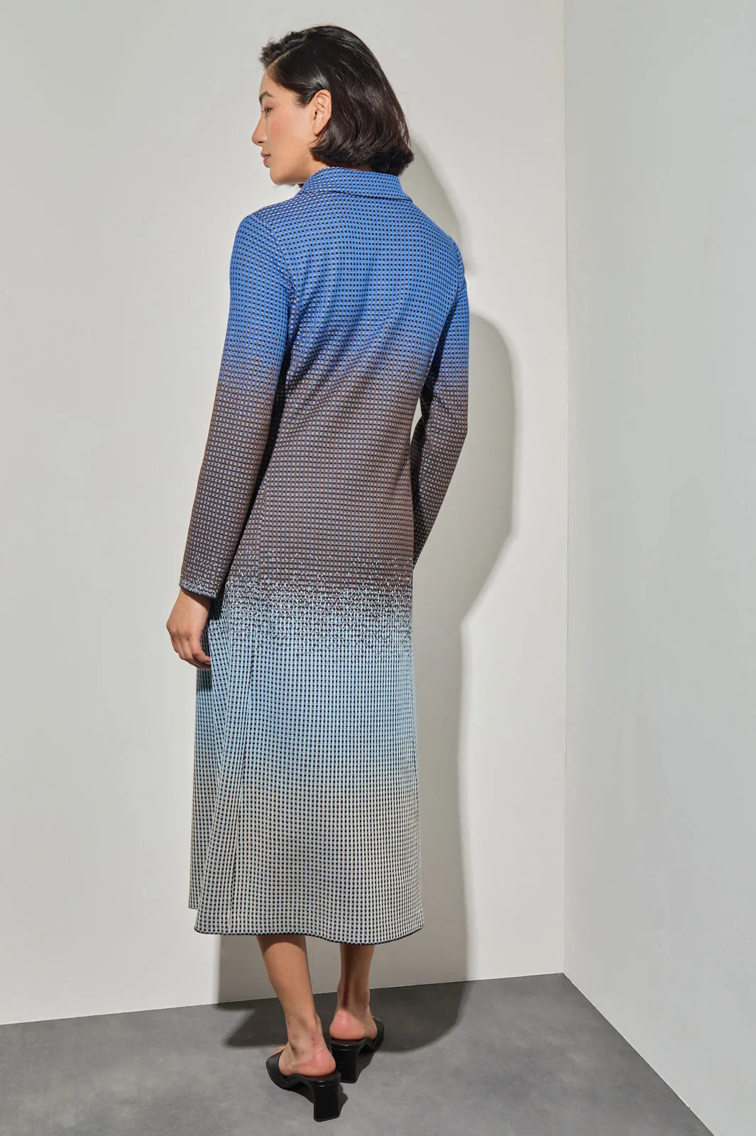 Ombre Jacquard Knit Midi Shirt Dress