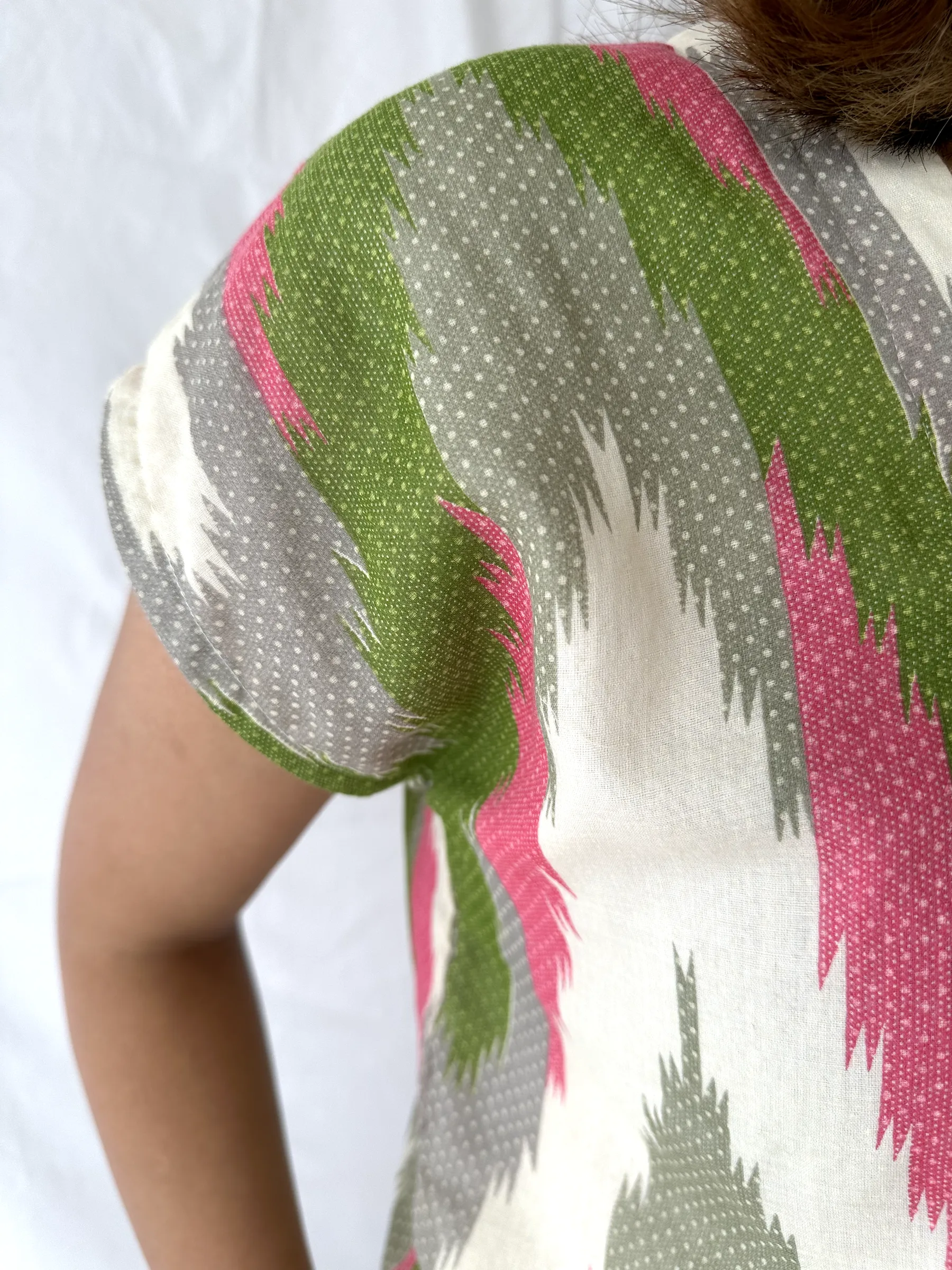 Pink & Green Ikat Square Neck Top - S