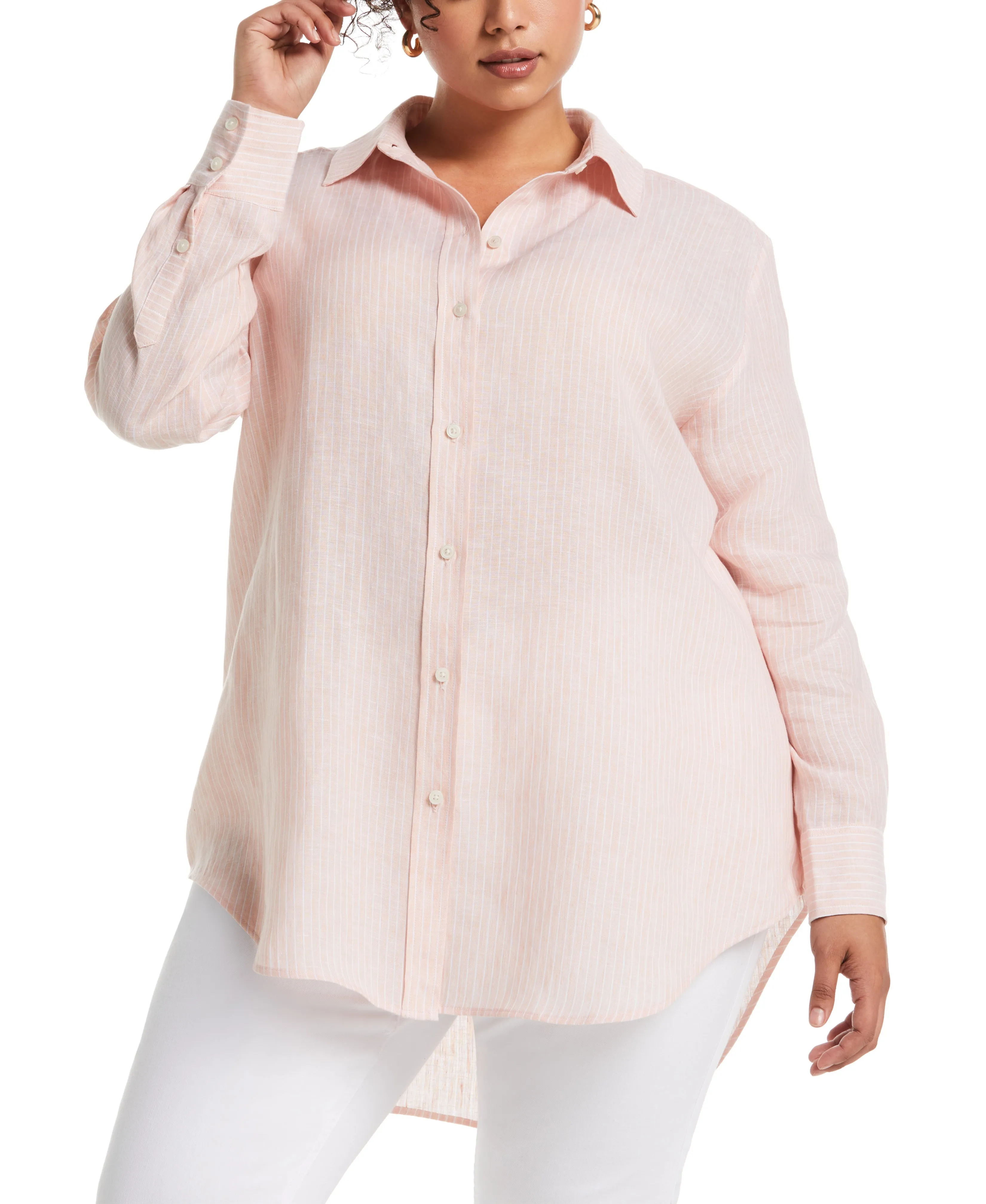 Plus Size Striped Easy Linen Shirt