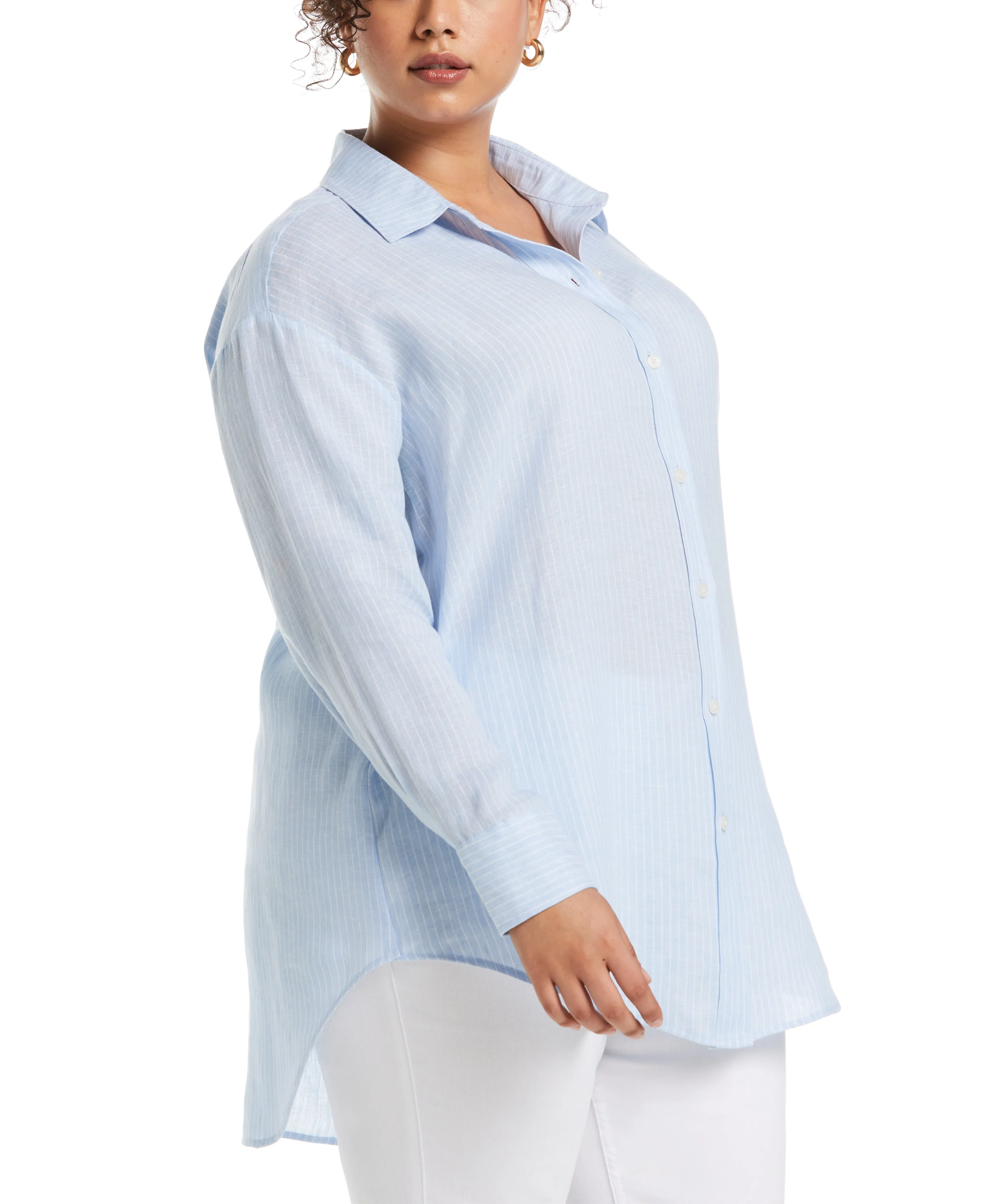 Plus Size Striped Easy Linen Shirt