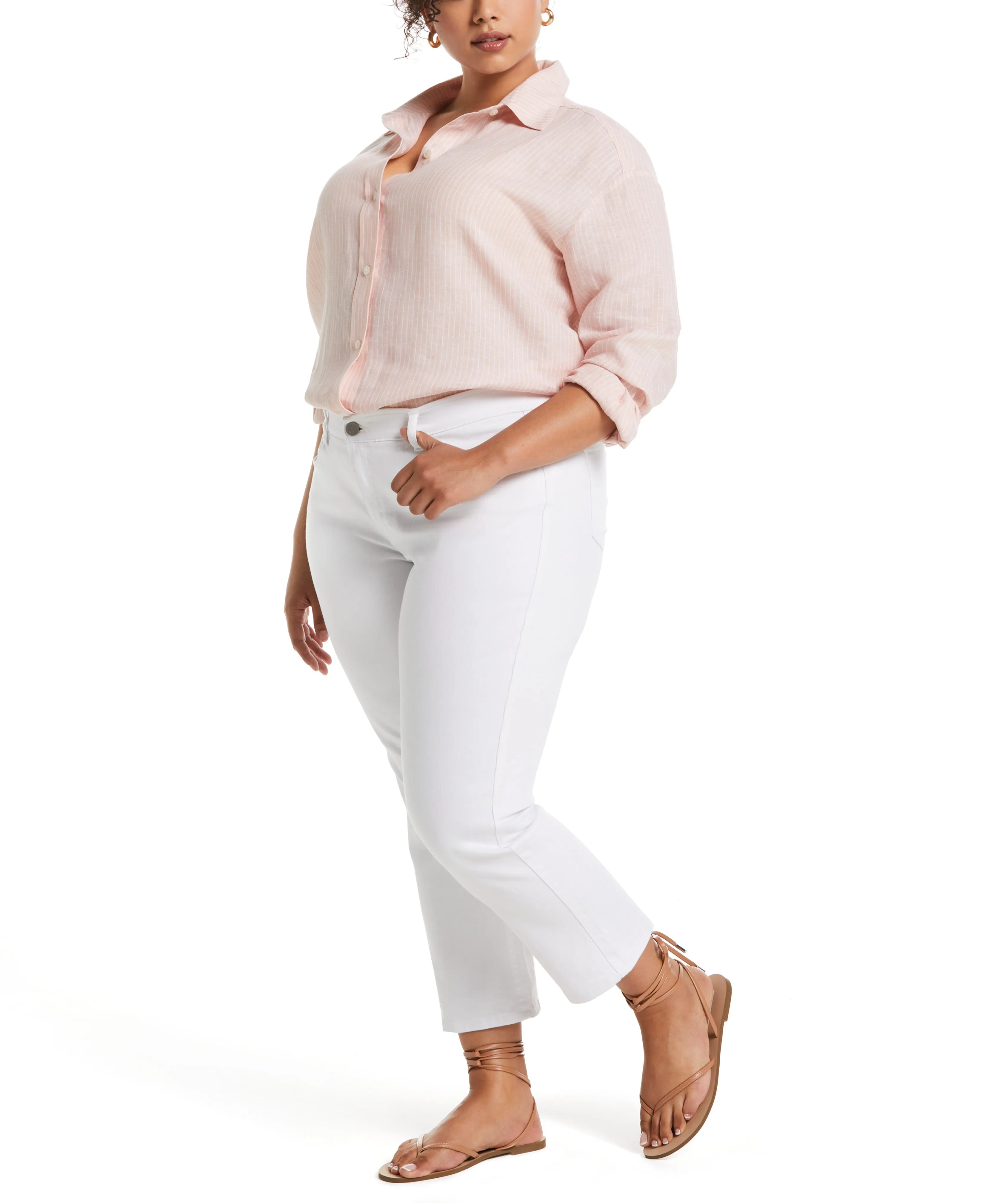 Plus Size Striped Easy Linen Shirt