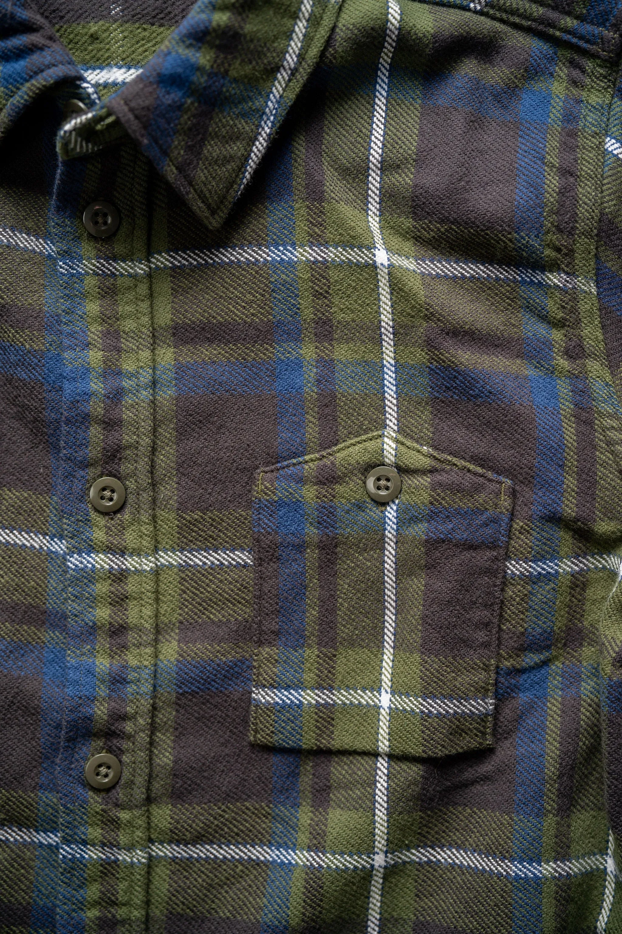 Pure Blue Japan 2222-OL Raised Surface Check Double Pocket Shirt -Olive