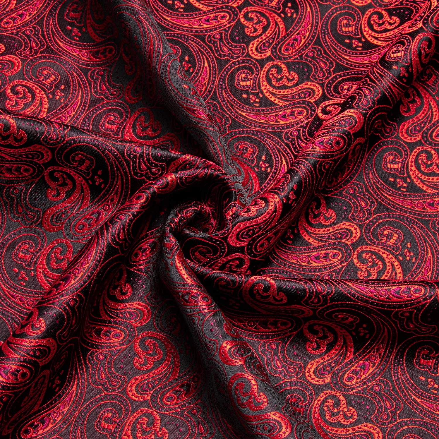 Red Black Paisley Silk Men's Short Sleeve Shirt