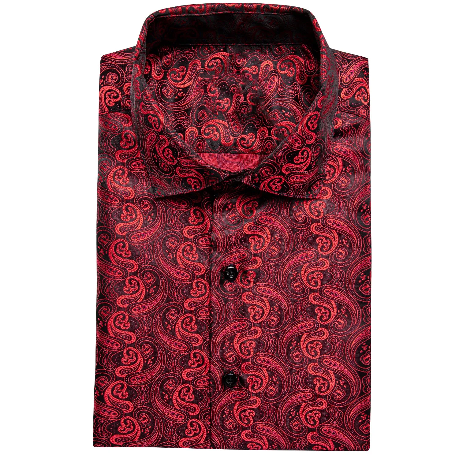 Red Black Paisley Silk Men's Short Sleeve Shirt