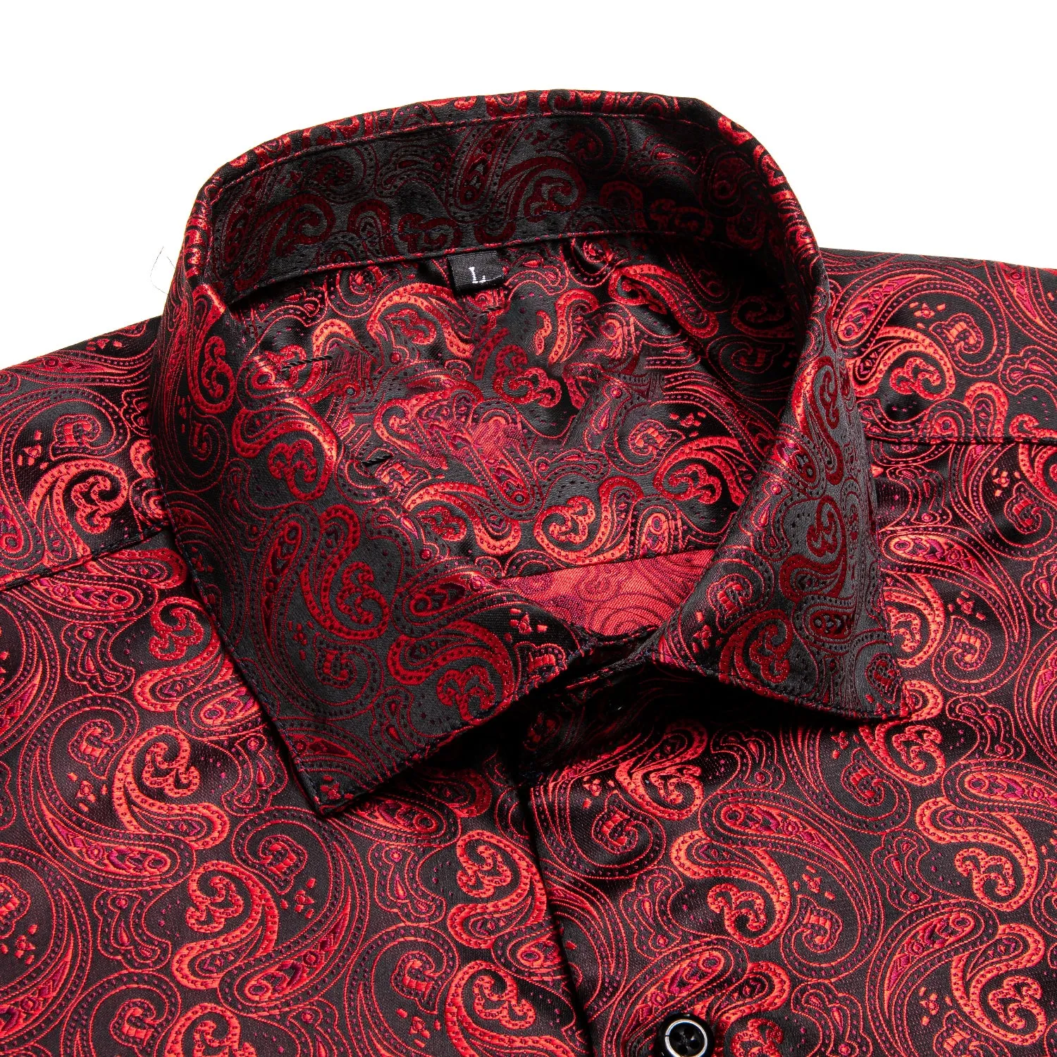 Red Black Paisley Silk Men's Short Sleeve Shirt