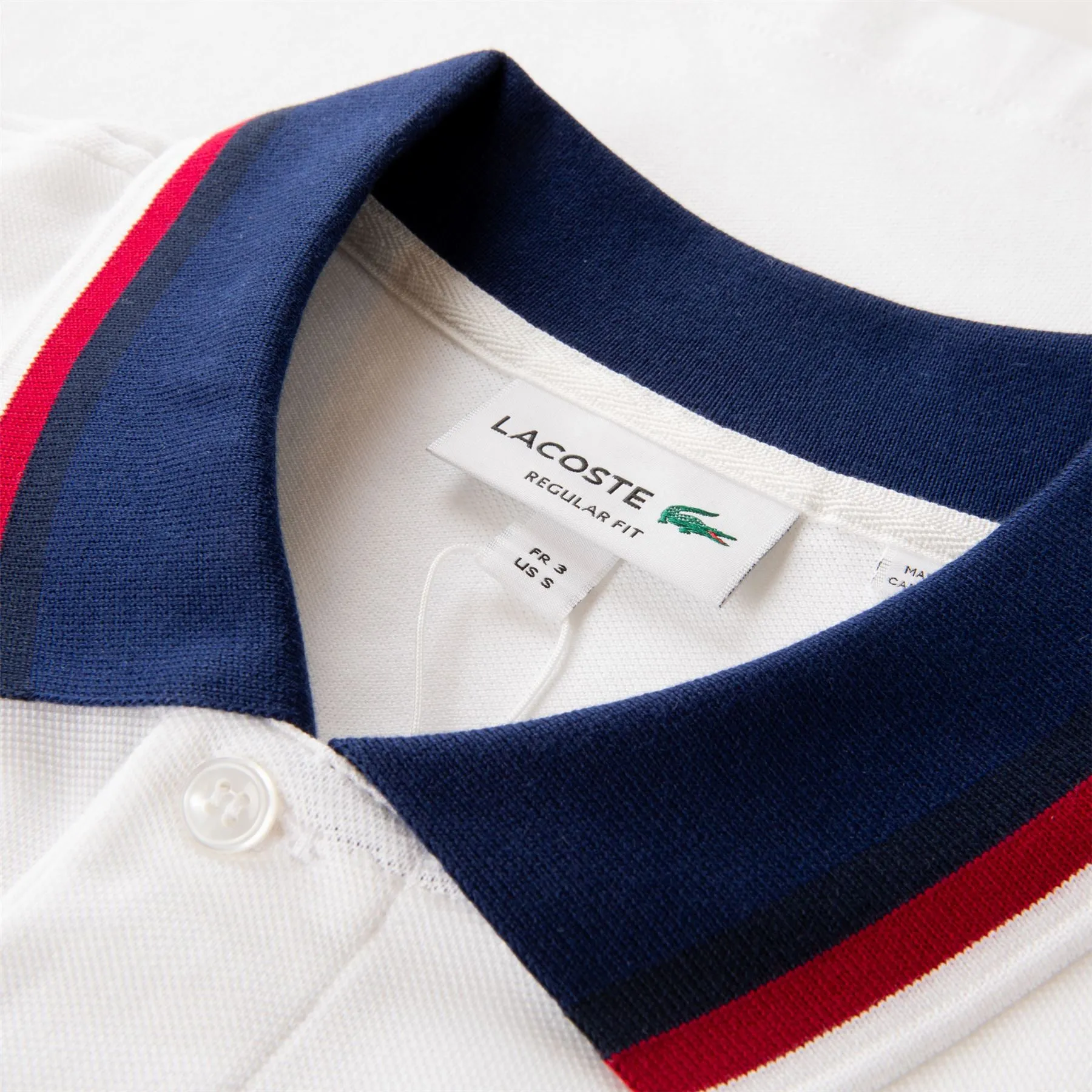 Regular Fit Stretch Cotton Pique Contrast Collar Polo White - SS24