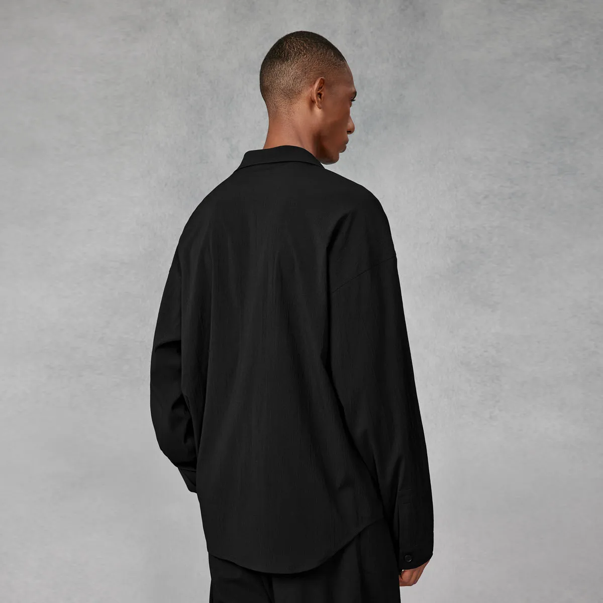 Resort Drape Pleated Crepe Black Shirt