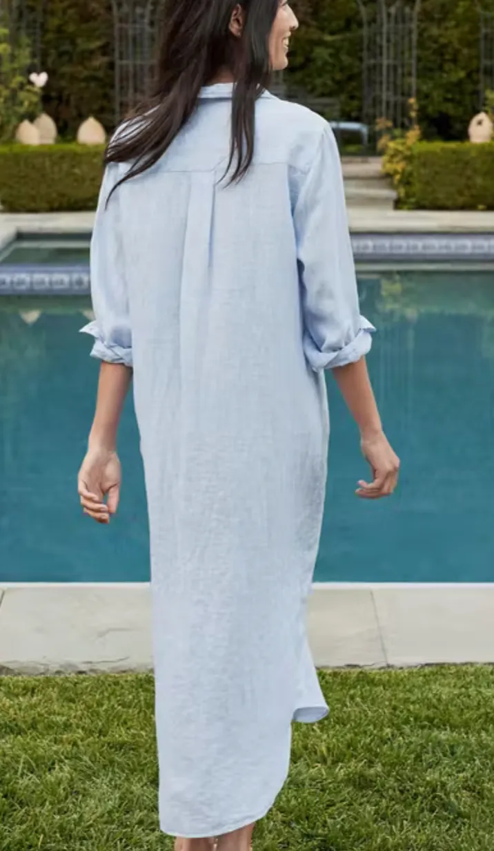 RORY Lived In Linen Shirt Dress in Light Blue