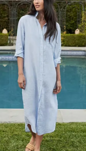 RORY Lived In Linen Shirt Dress in Light Blue